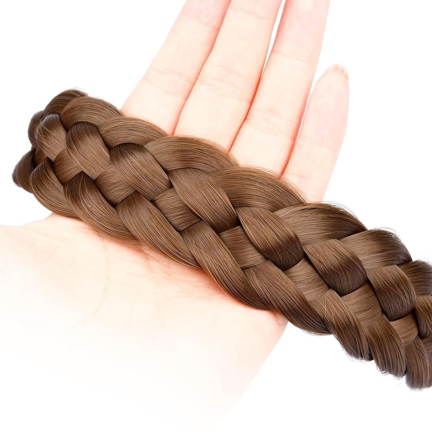 DIGUAN Width 1.5 inches Synthetic Hair Plaited Headband Braid With Teeth Hair Band Accessories for Women Girl(W-Medium Brown)