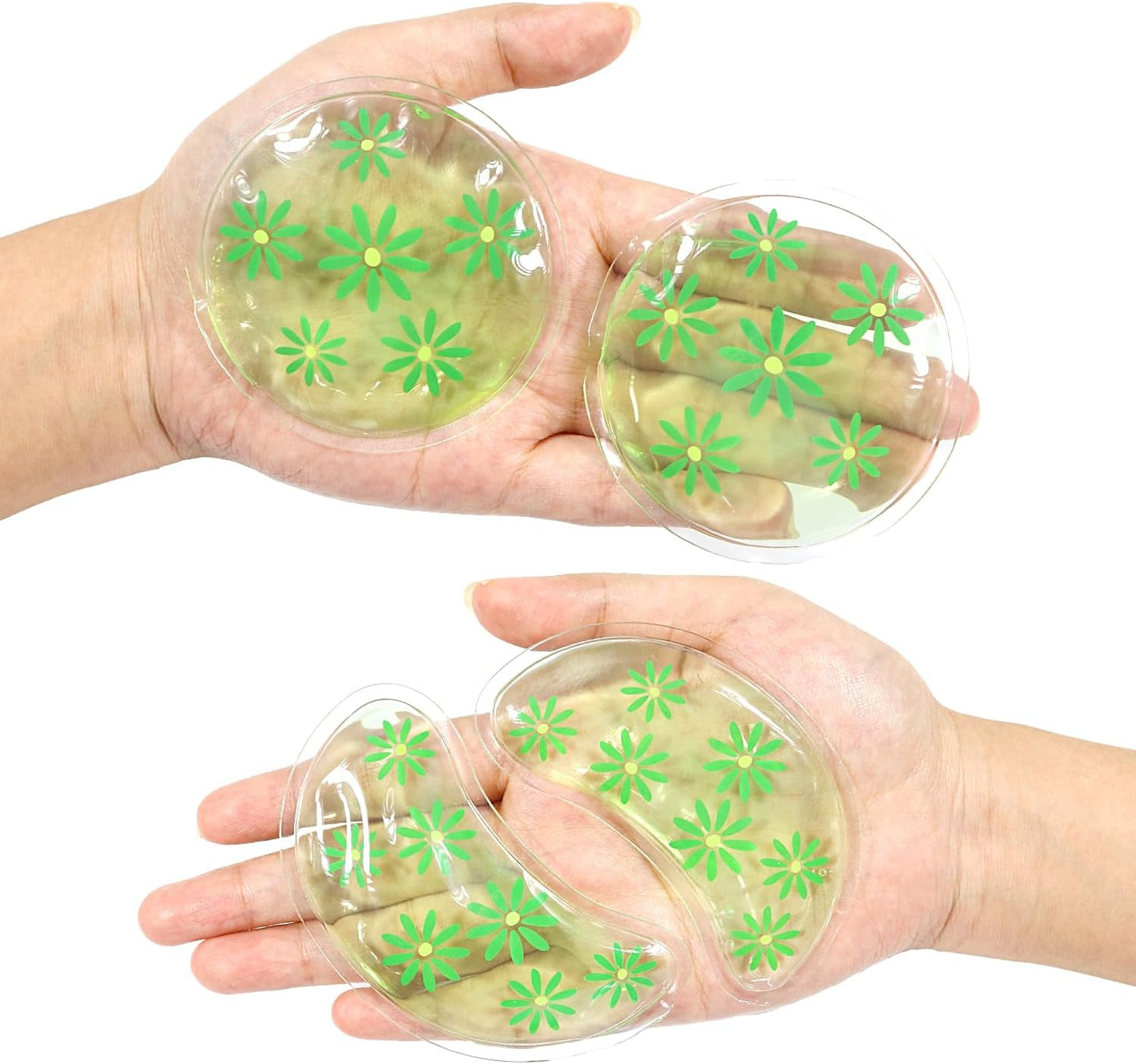 4PCS Gel Eye Ice Pack Set, Cold & Hot Compress, Reusable Cooling Gel Pads for Strain Relief, Relaxation, SPA and sleep(Green leaves)