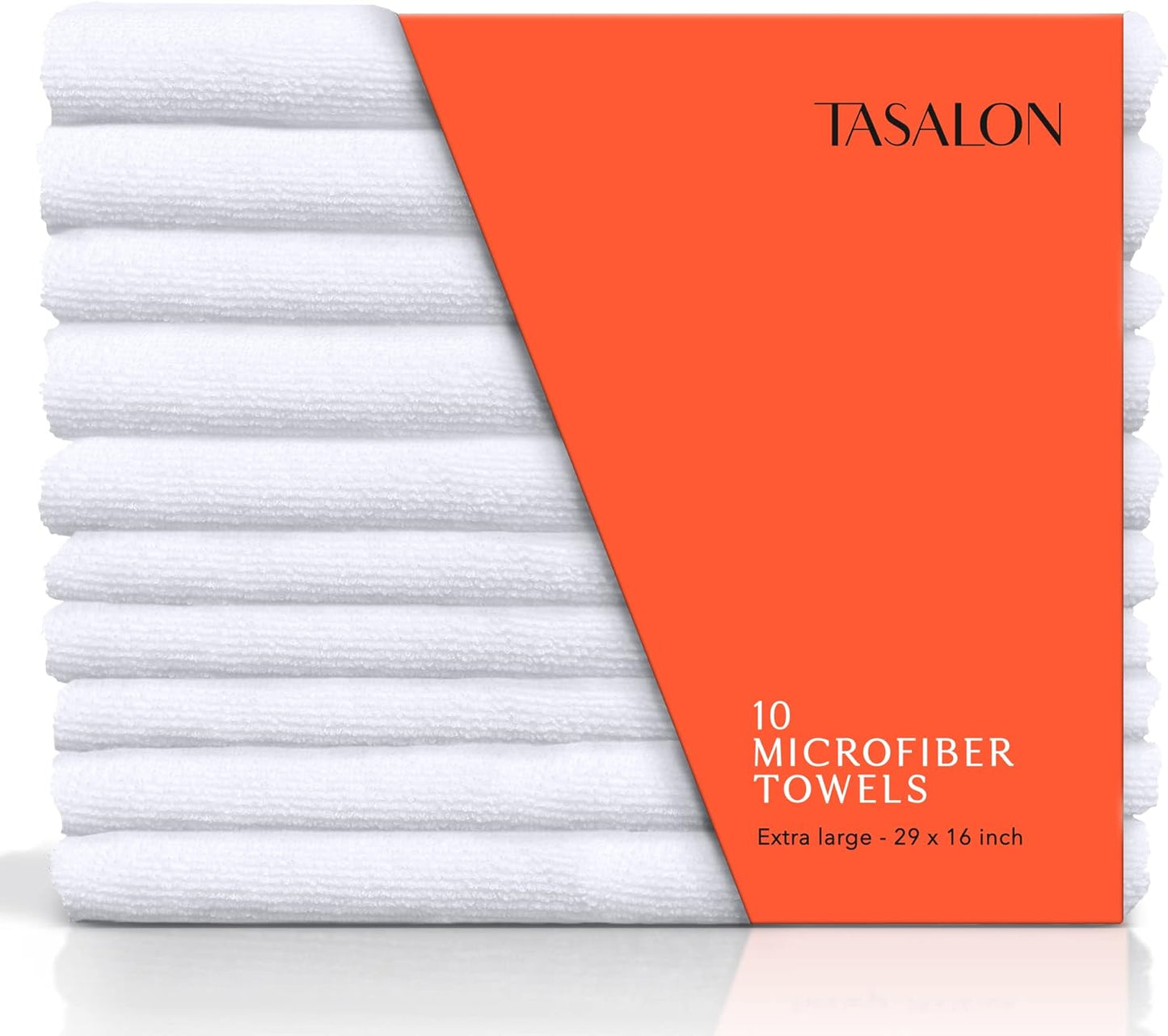 TASALON Microfiber Hair Towel for Salon - 10 Pack - 29 x 16 Inches, Quick Dry and Ultra-Soft Facial Towels with Soft Absorbant - White