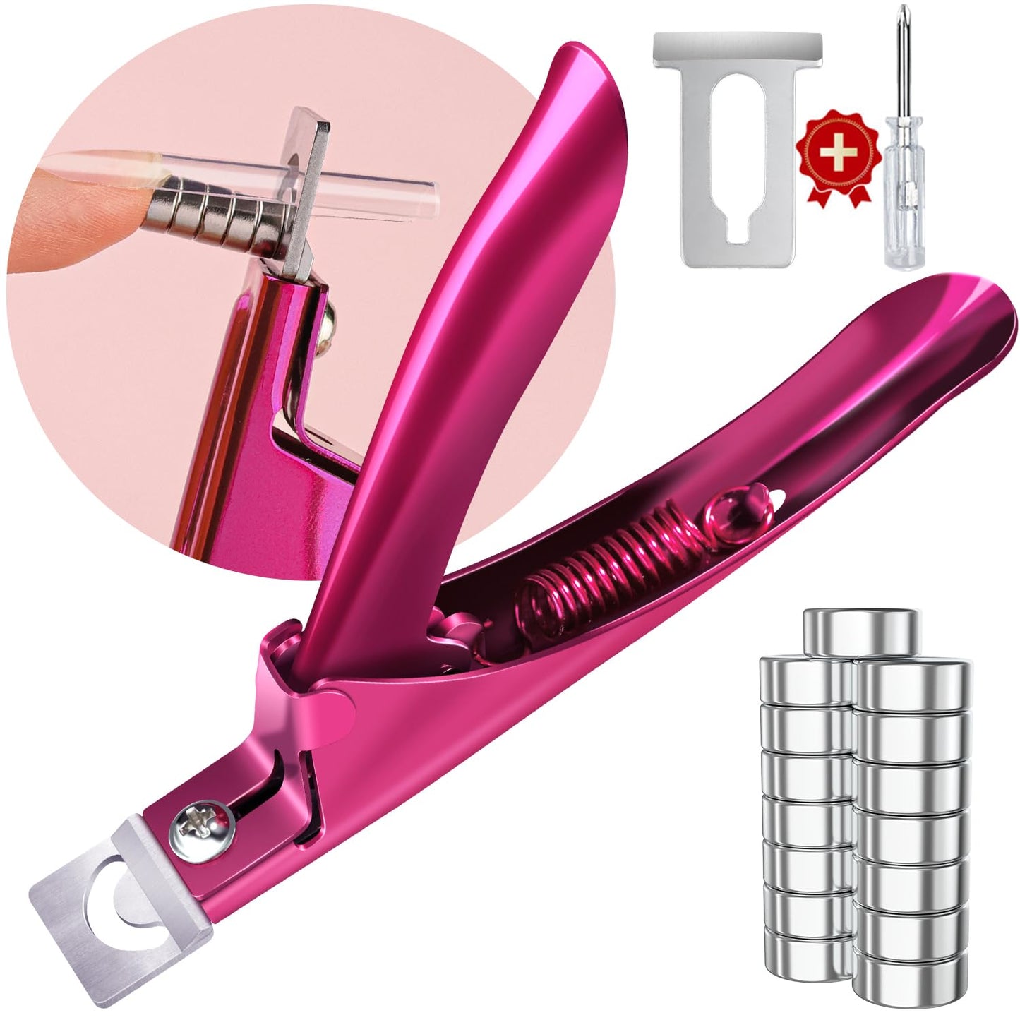 Violet Red Premium Adjustable Nail Clippers with Magnets Sizers for Acrylic Nails, Stainless Steel Nail Cutter Trimmer for Artificial Fake False Tips Manicure Sharp Blade Clip Tool for Salon Beauty