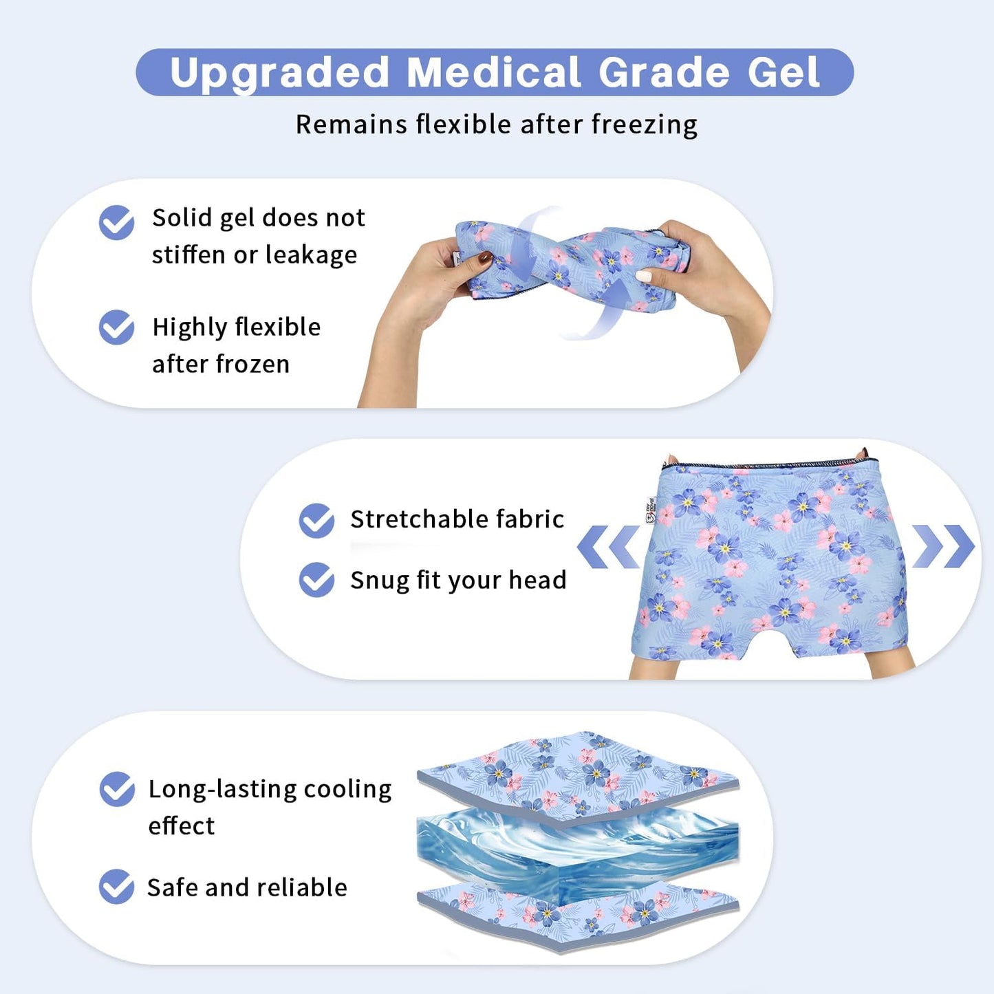 Migraine Relief Cap, Gel Cooling Eye Mask, Cooling Gel Relief 2 Pack Set, Headache Relief with Hot/Cold Gel, Instant Headache Relief, Reusable Gel Eye Mask Ice Pack for Stress Relief