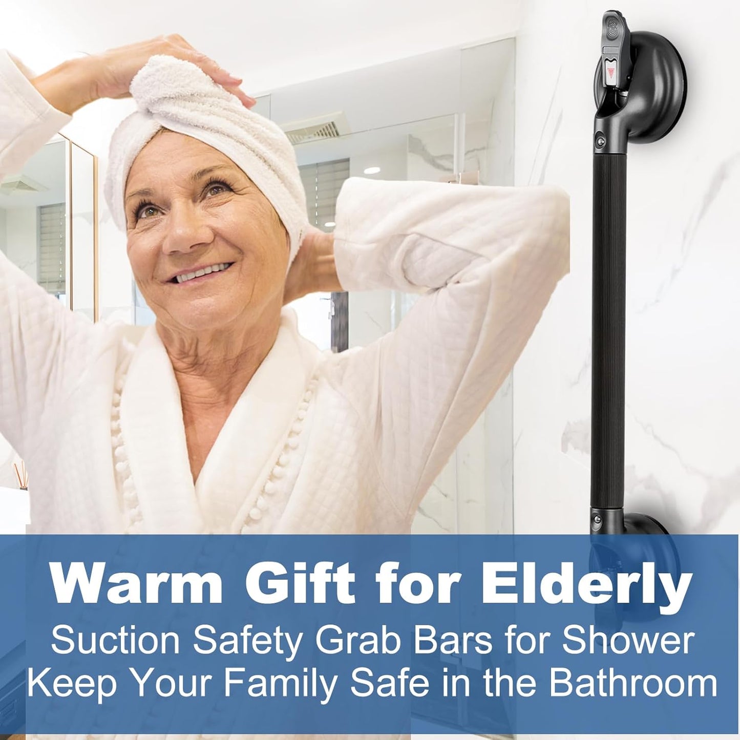 Shower Handle Upgraded 21 inch Grab Bar for Bathtub,Shower Handles with Strong Suction Cup,Bathroom Safety Grab Bar for Handicap Elderly Seniors and Disabled,Heavy Duty,Black