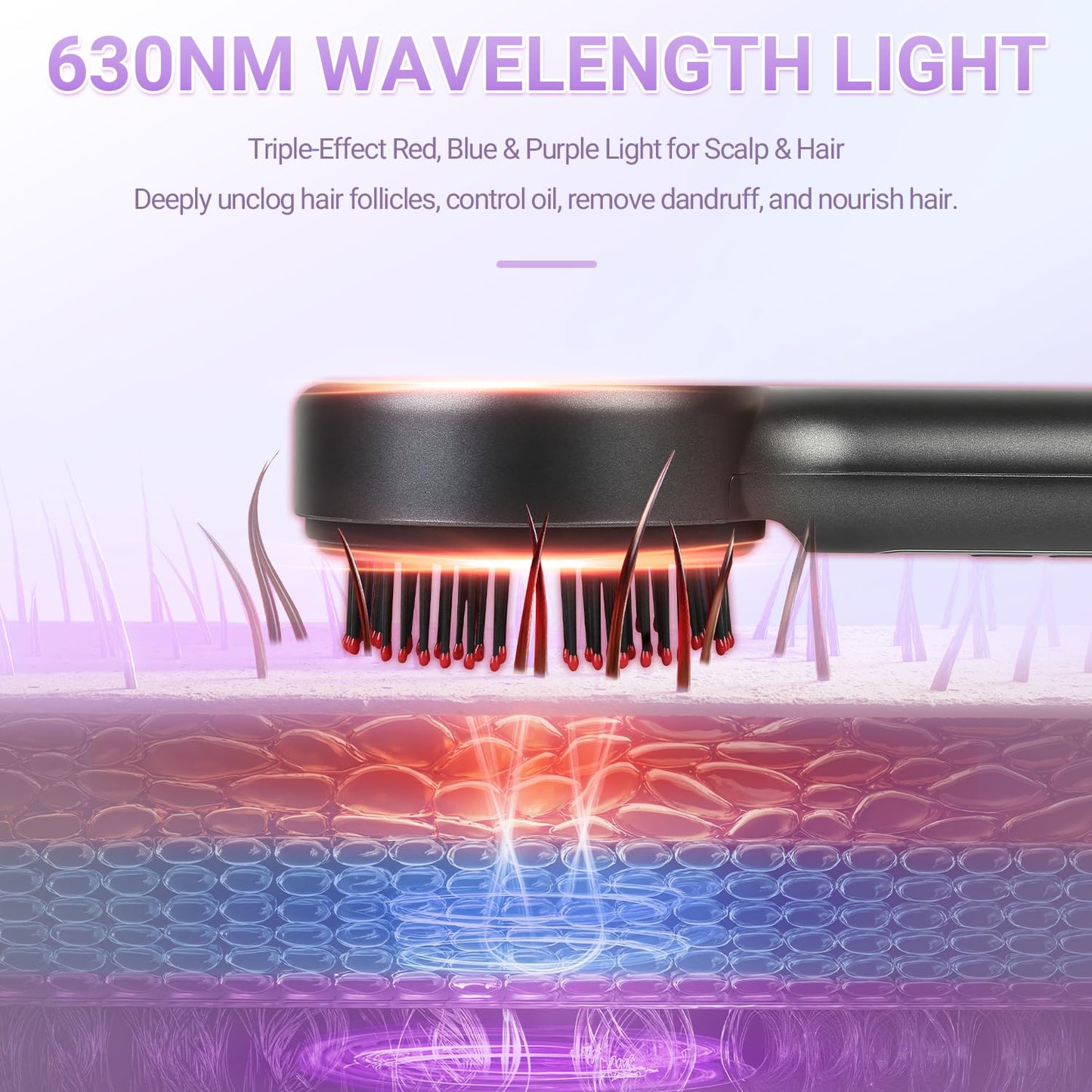 Electric Scalp Massager, 3-in-1 Hair Oil Applicator & IPX7 Waterproof Scalp Brush, Cordless, Portable Head Massager for Home & Travel, Red