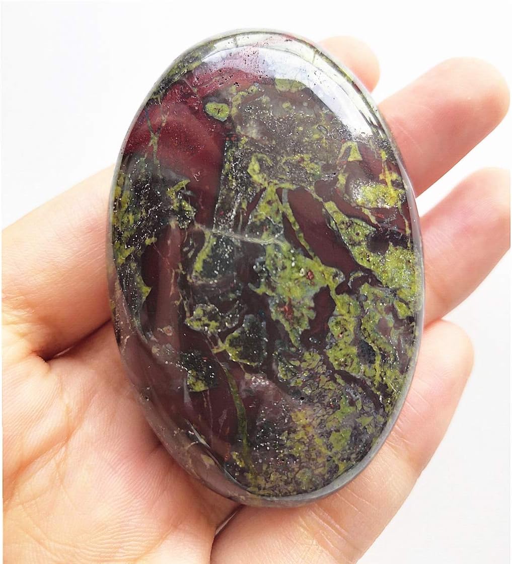 Natural Dragon Bloodstone Oval Polished Worry Stones, Healing Crystal Indoor Fountain Stones Massage Energy Anxiety Relief Items