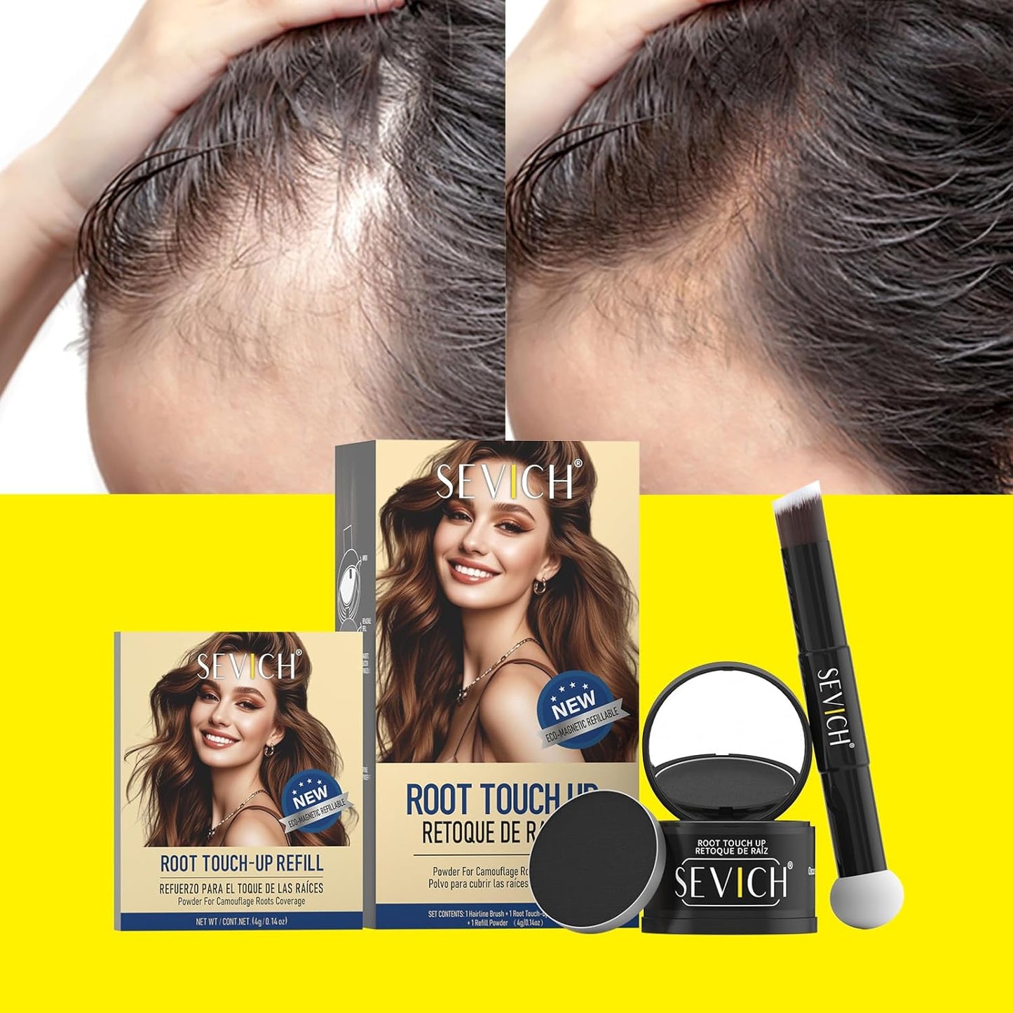 SEVICH Hairline Powder (Replaceable) With Brush & Root Touch-Up for Sparse Hairlines & Gray Coverage, Quick Hair Color Repair, Waterproof & Sweat-Proof, Travel-Friendly (Light Brown)