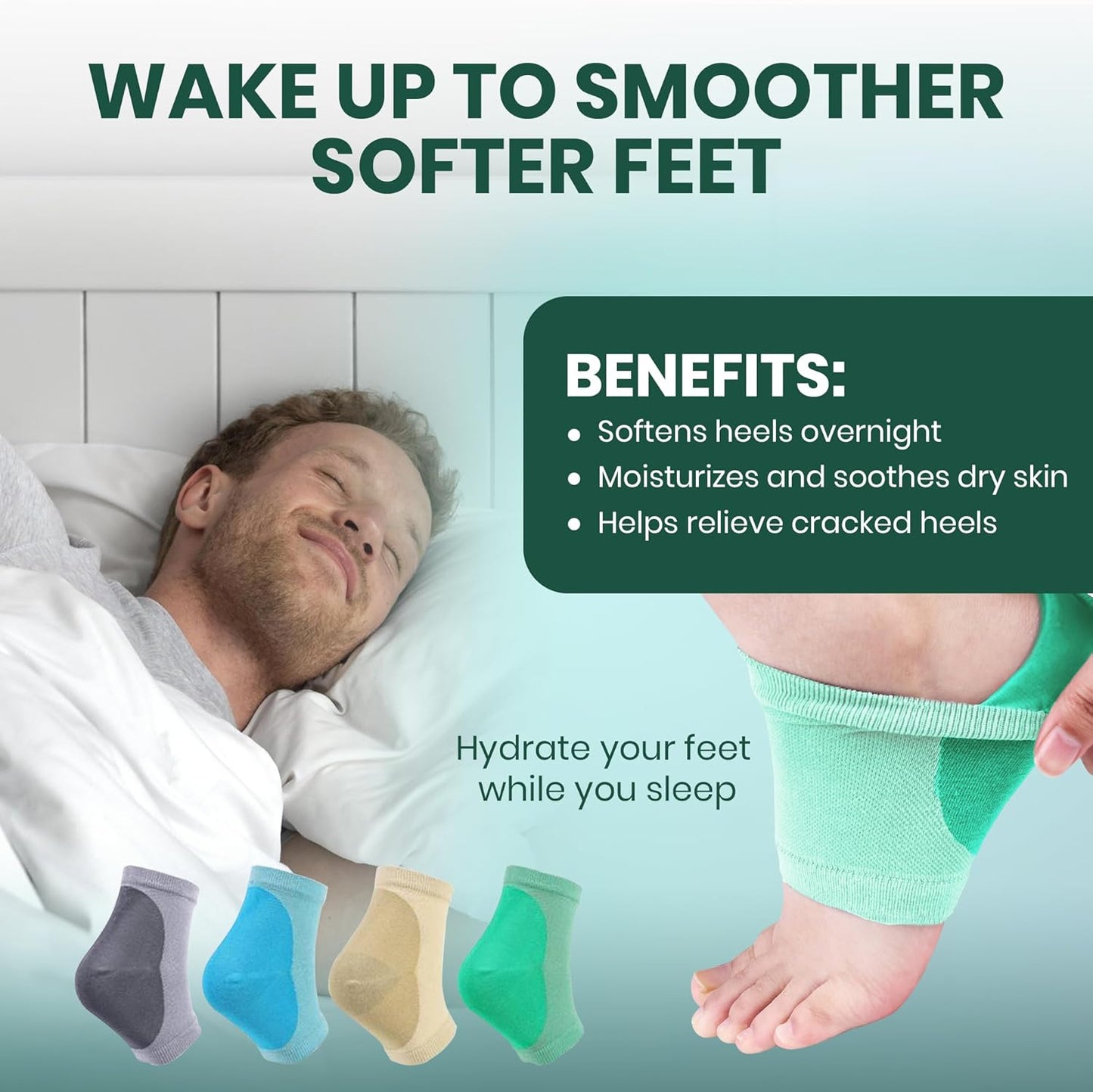Moisturizing Heel Socks for Cracked Heels - Gel Socks for Dry Cracked Feet Repair - Silicone Socks for Women’s Foot Treatment & Overnight Hydration (Mint Green, 2-Pair)