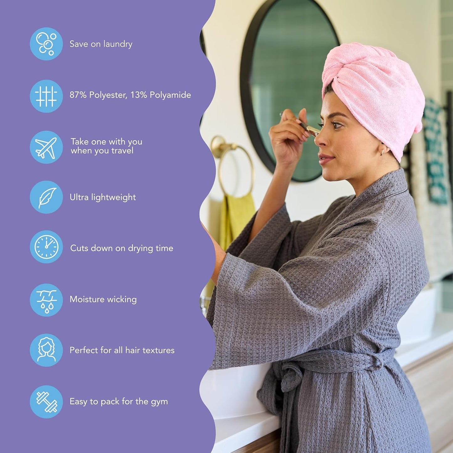 Turbie Twist 2-Pack Extra Long Microfiber Hair Towel for Beauty, Travel, Gifting - Hair Wrap Turban for Long & Thick Hair - Premium Personal Care - Aqua & Purple