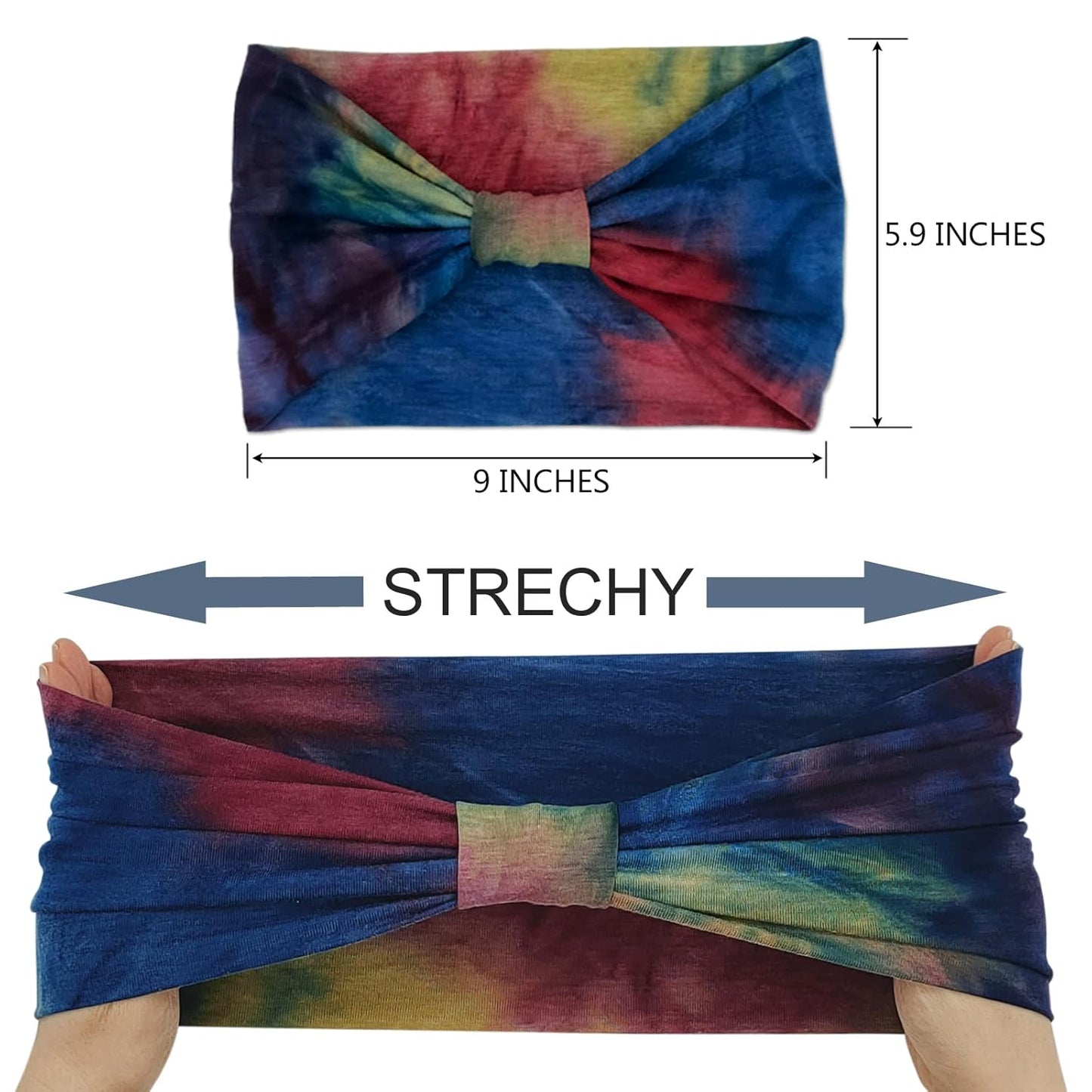 Wide Boho Headbands for Women Fashion Knotted Headband Yoga Workout Hair Accessories African Head Wrap Blue Tie Dye 4 Pack