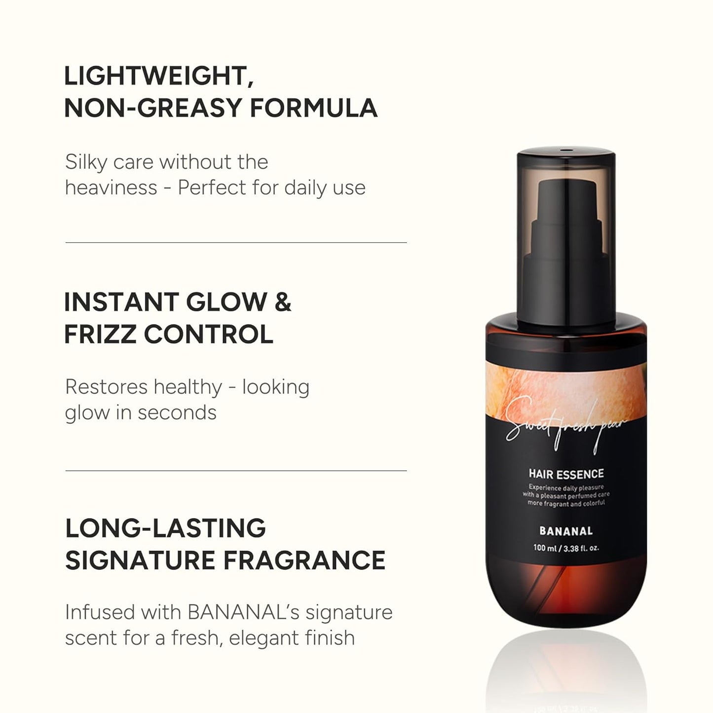 Perfumed Hair Oil & Serum 2-in-1 – Korean Essence Oil for Frizzy, Dry, Damaged Hair & Glass Hair Shine – Argan Oil & Amino Acids – Sulfate & Paraben-Free – Sweet Fresh Pear, 100ml / 3.38 fl oz