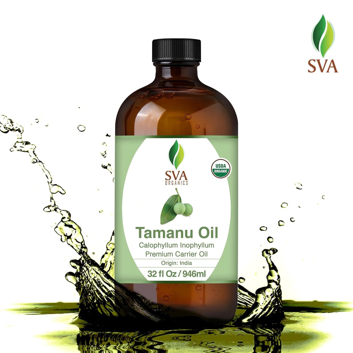 SVA Tamanu Seed Oil Organic - 32 Fl Oz – 100% Natural Cold Pressed Tamanu Oil - for Face, Skin Care, Hair Care, Scalp Massage & Body Massage – Carrier Oil