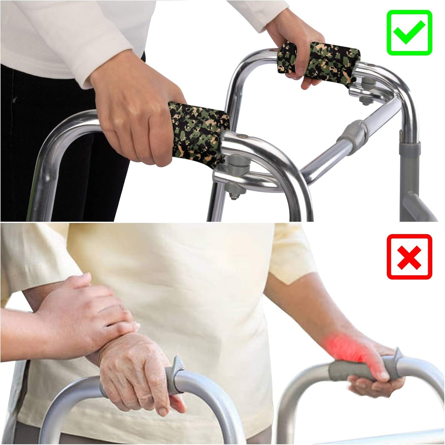 Universal Walker Hand Grip Padded Covers Non-Slip Cushion Foam for Folding Wheelchair Rollator Crutch Handle Pads 2-Pack