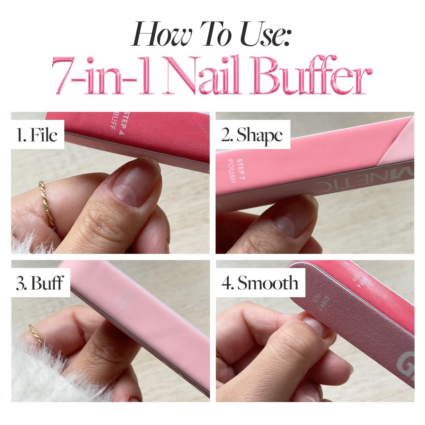 Glamnetic 7-in-1 Nail Buffer | All-in-One, 7 Step Nail Buffing Block for Filing, Shaping, Smoothing & Polishing | Lightweight & Easy to Use | EVA & Sandpaper Nail File Buffer