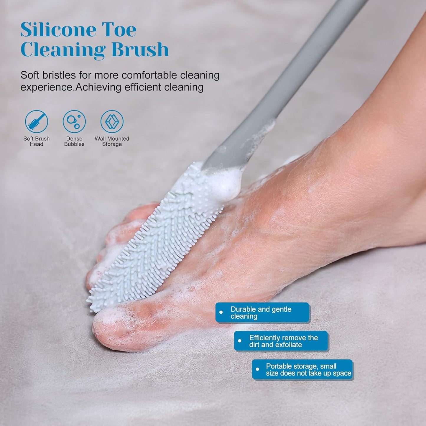 Inmorven Back Scrubber for Shower, 30" Double-Sided Back Brush with 15.7" Long Handle Toe Cleaning Brush, Silicone Foot Scrubber for Exfoliating and Massaging Feet
