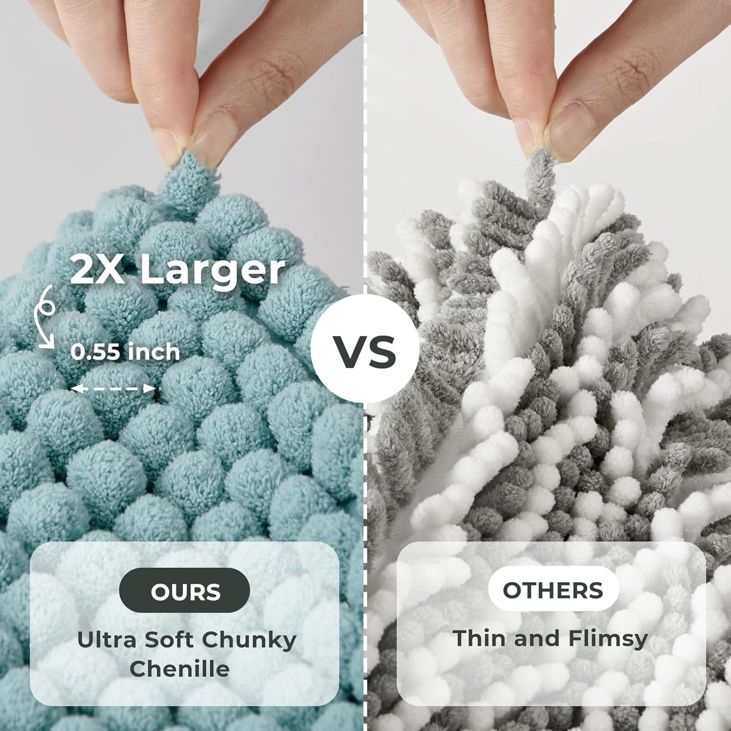 FRESHMINT Thick Chunky Chenille Bathroom Rug, 24"x36", Non Slip Bath Mat, Soft Bathroom Decor, Cute Shower Mat, Water Absorbent, Washable, Aqua Blue