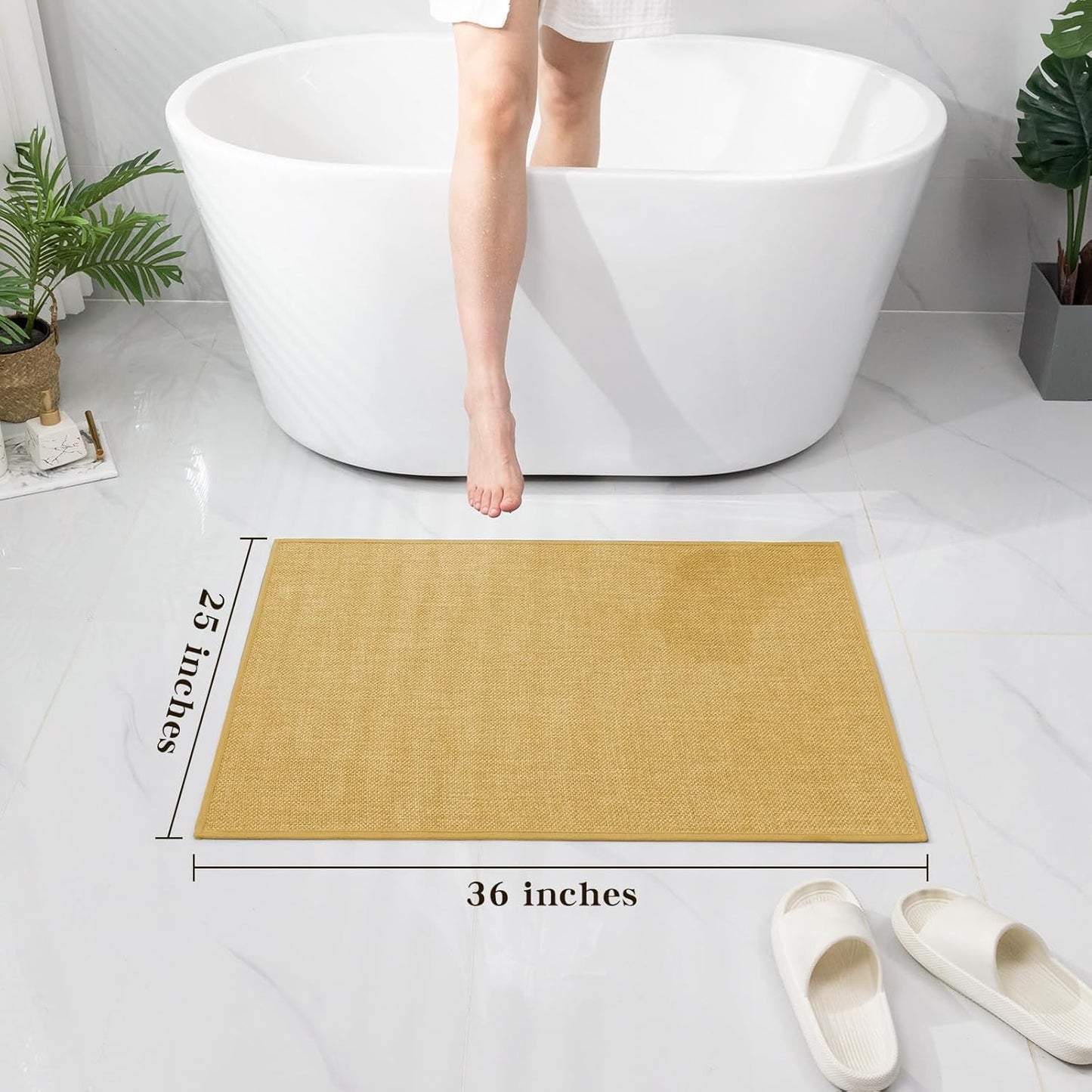 chakme Bathroom Rugs Mat 36x25, Ultra Thin Non Slip Bath Mat Large Quick Dry Absorbent Bath Mat for Bathroom Floor, (Yellow, 36"x25")