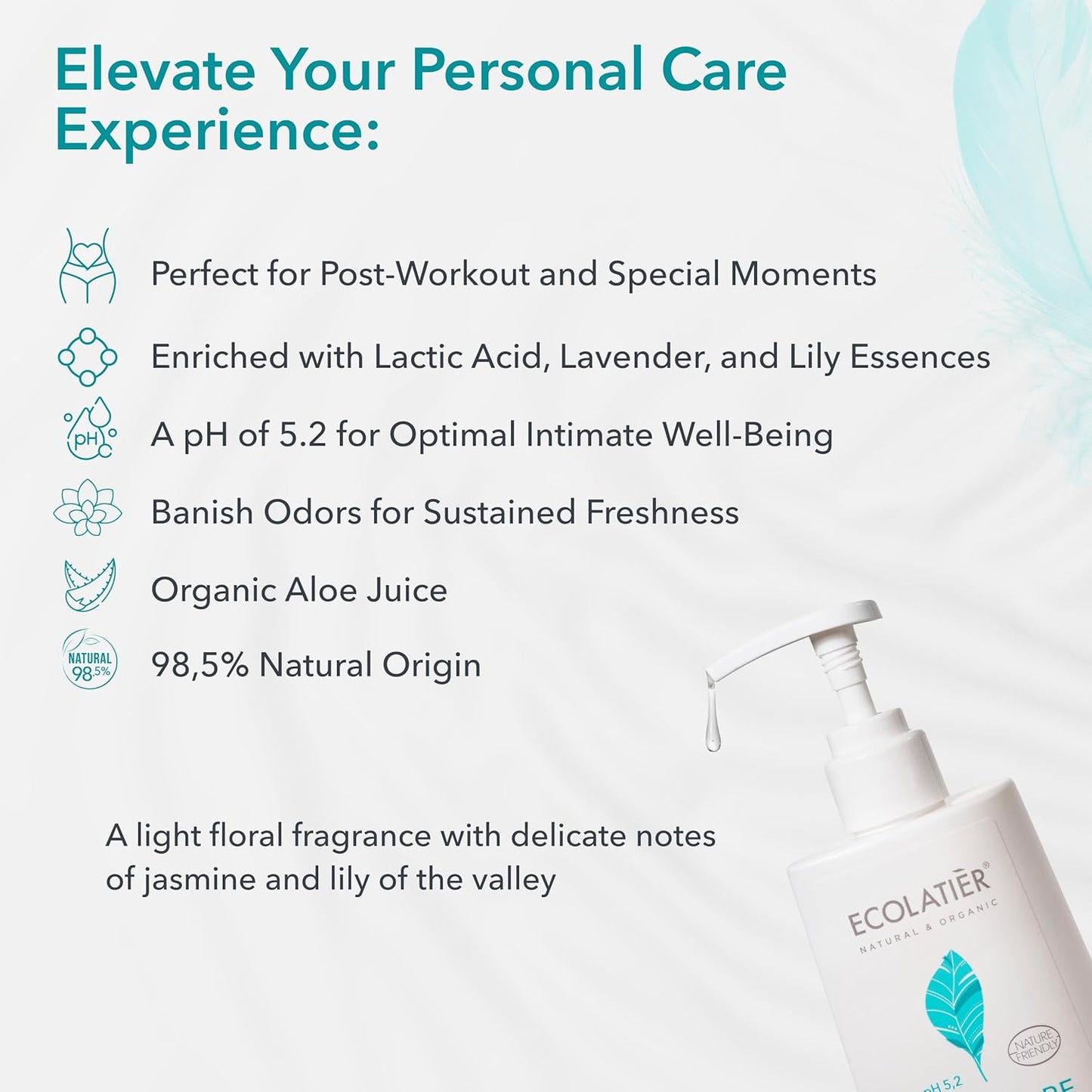 pH Balanced Daily Feminine Wash with Prebiotic for Intimate Care – 97% Natural Ingredients, Vegan Certified, pH 5.2 for Sensitive Skin, Gentle Intimate Feminine Hygiene Wash – Ecolatier, 8.5 Fl Oz