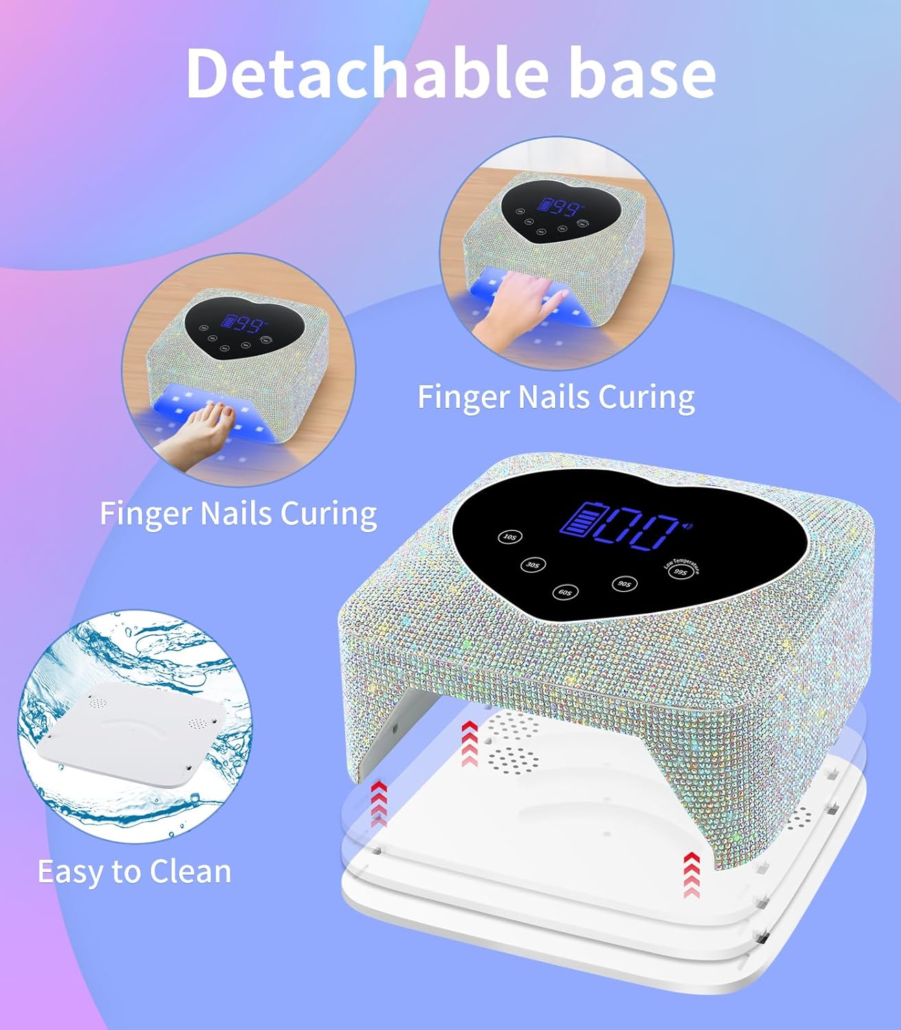Cordless UV Nail Lamp for Gel Nails 72W, Rechargeable Diamond LED Nail Dryer with 5 Timer Setting, Touch Control & Auto Sensor, Fast Nail Light Curing Lamp for Salon & Home