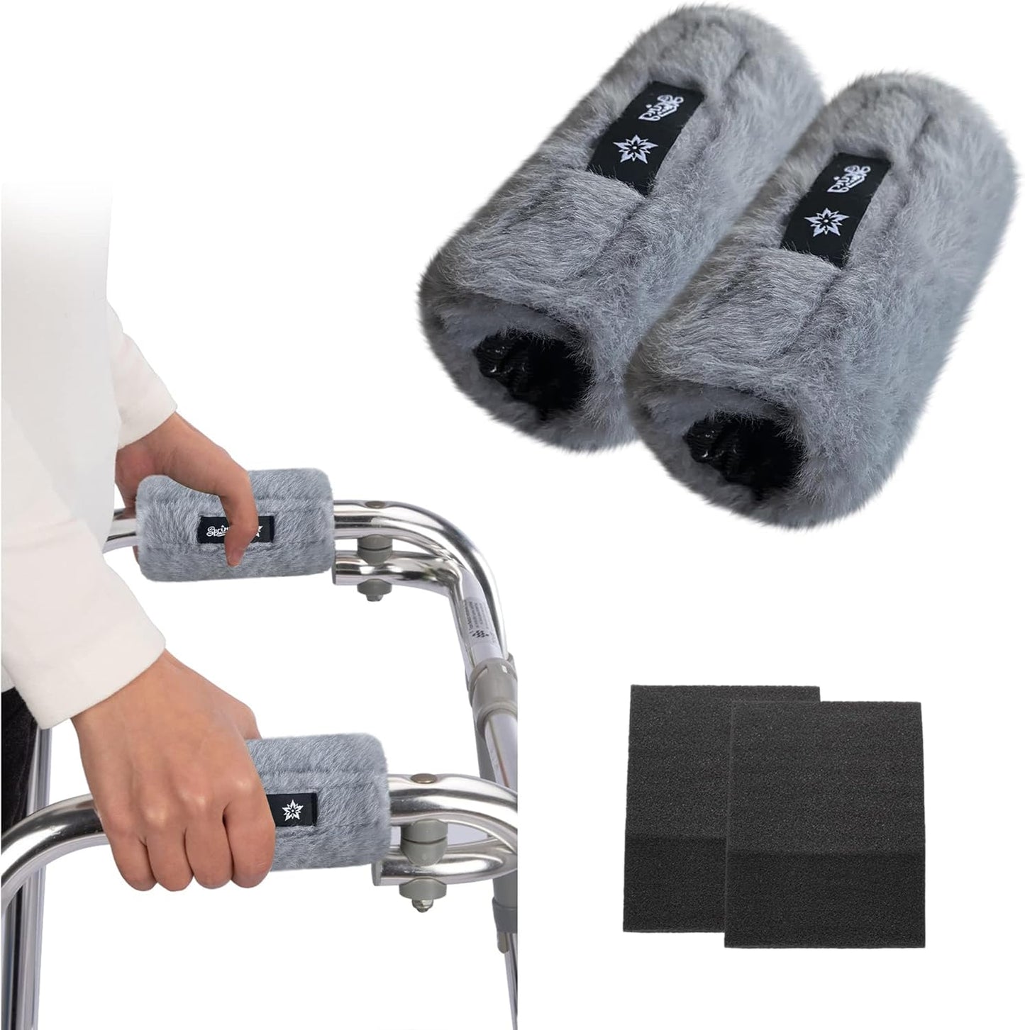 SPRING SEAON Walker Hand Pads Fluffy Walker Handle Cushions Non-Slip Universal Walker Grips Padded Hand Covers Soft Pads for Walkers for Seniors Walker Pads for Handles Folding Rolling Wheelchair, Rollator Handle, Elderly Grippers 2 Pack