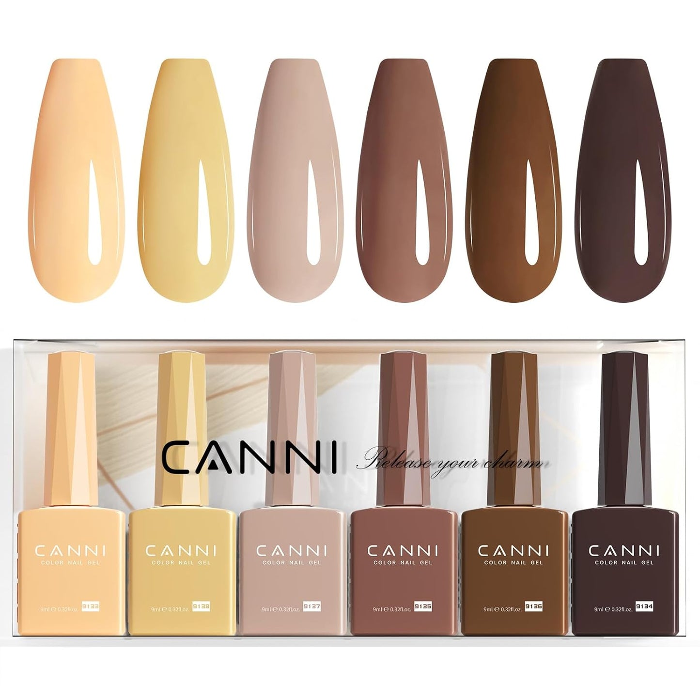 CANNI 6 Colors 9 ML Hema-Free Dark Brown Gel Nail Polish Set, Chocolate Brown Nude Fall Gel Polish Kit, Soak Off LED Nail Gel Manicure Kit DIY at Home Salon Gifts