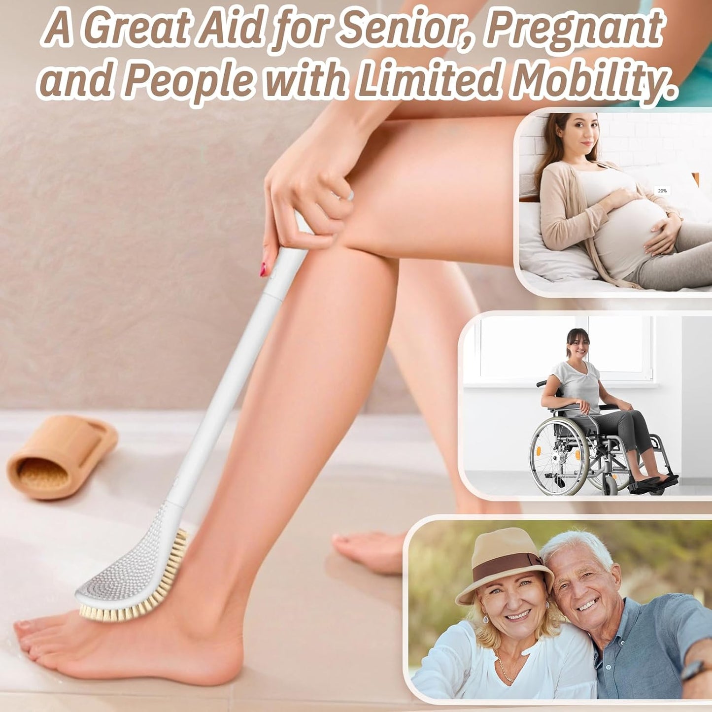 New Foot Brush & Foot File Set(2PCS), 3-in-1 Foot Scrubber in Shower, 10.2’’-27.5’’Adjustable Long Handle Foot Scrub Brush and Upgrade Foot File Callus Remover, Gift-Box Packed(White Set)