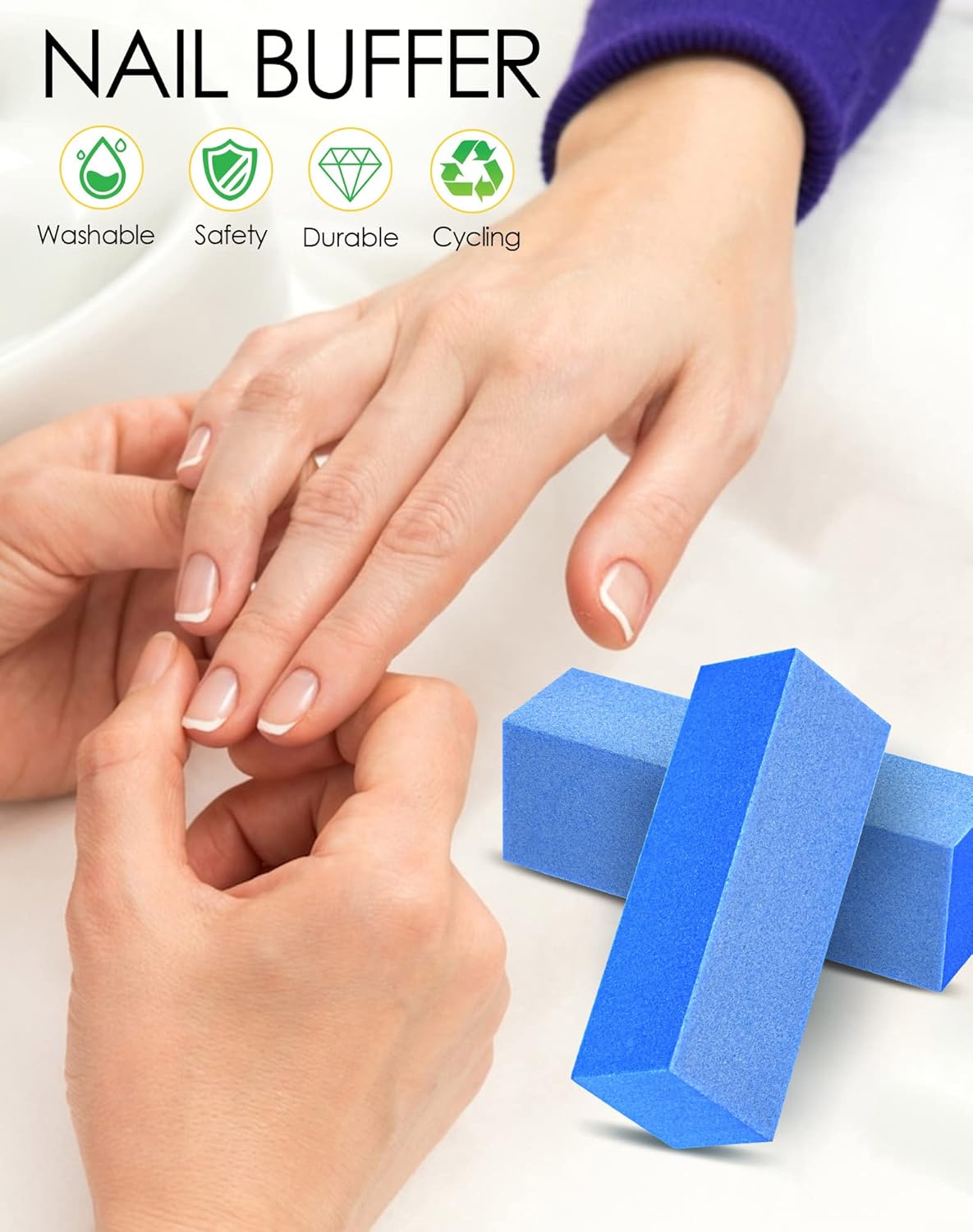 Maryton Nail Buffer Blocks, Fine Grit 180/240 Professional Salon Quality 3 Way Blue Buffing Blocks for Natural Nails - Buff Nails Prior to Application of Gel Polish, Acrylic, 5 Count