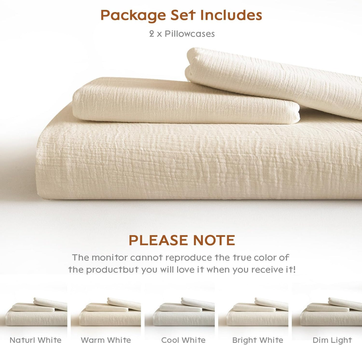 SE SOFTEXLY Muslin Pillowcases King Size 100% Cotton, 2 Pack Linen Like Pillow Shams with Envelope Closure, Ultral Soft and Breathable Pillow Case Covers, Off-White, 20" X 36", No Filling