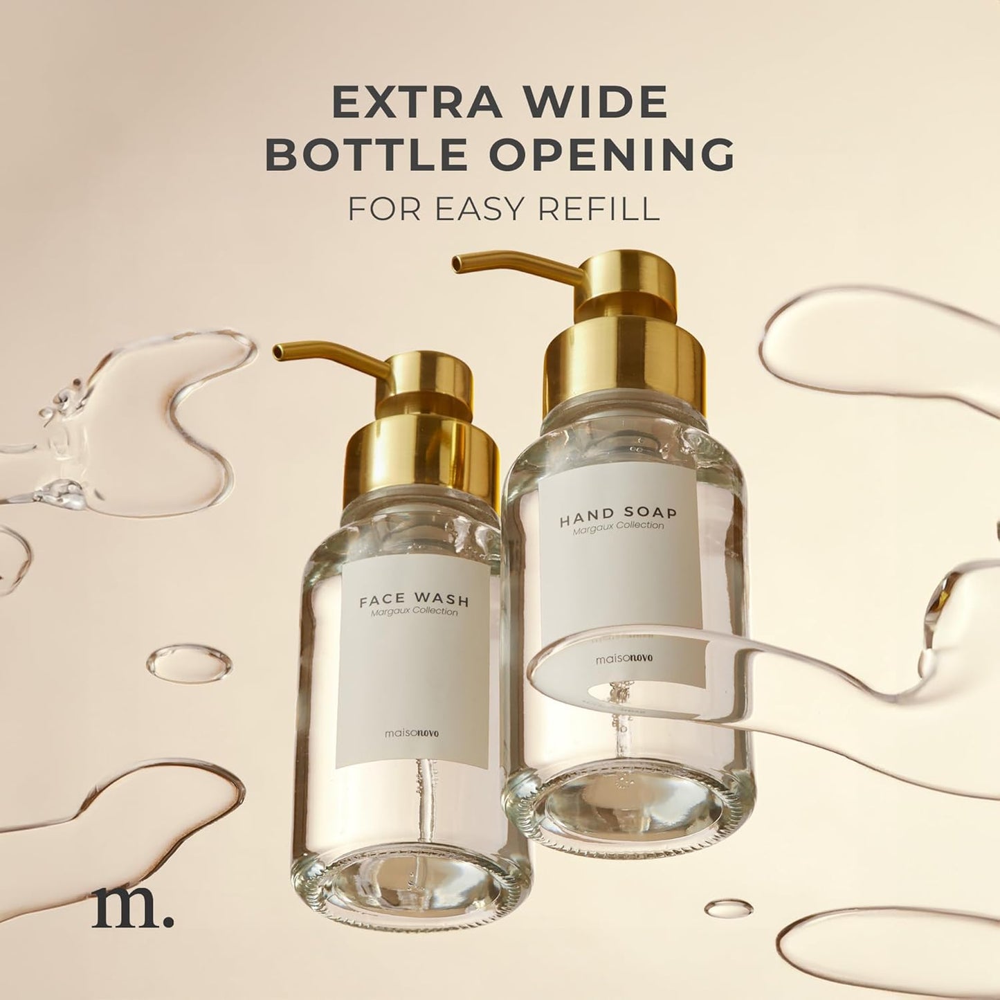 MaisoNovo Glass Foaming Soap Dispenser | Clear Glass Gold Pumps x 2