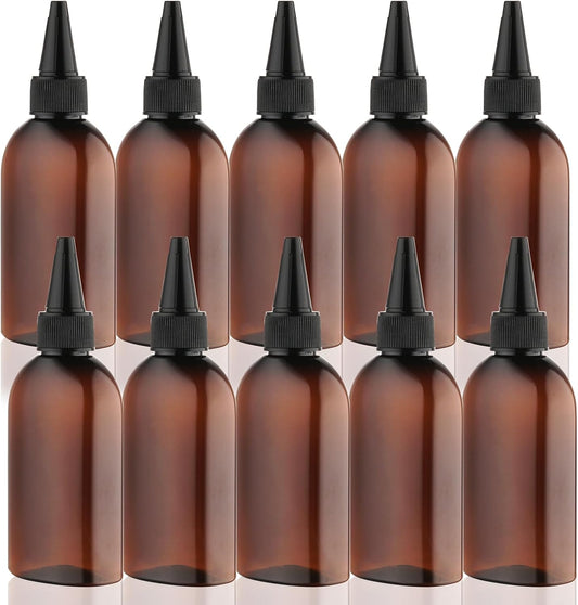 Cosywell Paint Bottles 10Pack 100ml/3.4oz Empty Squeeze Bottles Leak-Proof Refillable Plastic Hair Color Applicator Bottle Paint Storage Containers for Paint Art Crafts Shampoo Liquids(Brown)