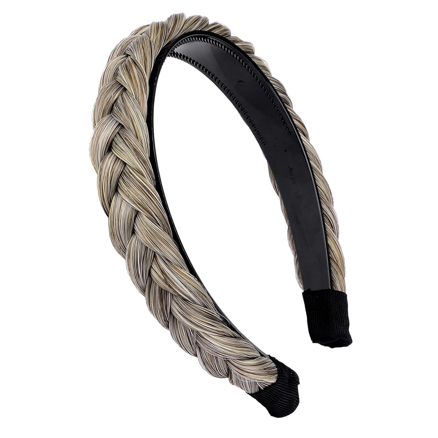 DIGUAN Width 0.9 inches Synthetic Hair Plaited Headband Braid With Teeth Hair Band Accessories for Women Girl (White Gray Brown)