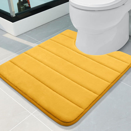Buganda Memory Foam U-Shaped Contour Toilet Rugs, Non Slip Absorbent, Thick Soft Washable Bathroom Mat, Floor Carpet Bath Rugs Mat for Toilet Base (24" x 20", Yellow)