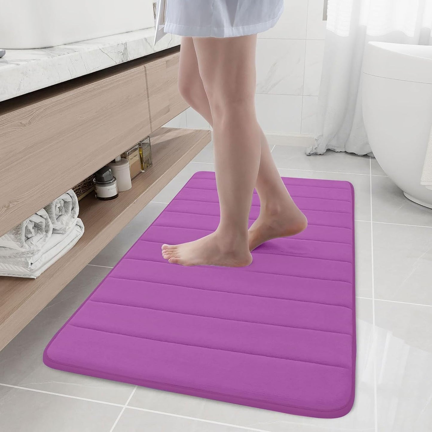 Buganda Memory Foam Bath Mat, 44" x 24", Ultra Soft and Non-Slip Bathroom Rugs, Water Absorbent and Machine Washable Bath Rug Runner for Bathroom, Shower, and Tub, Violet