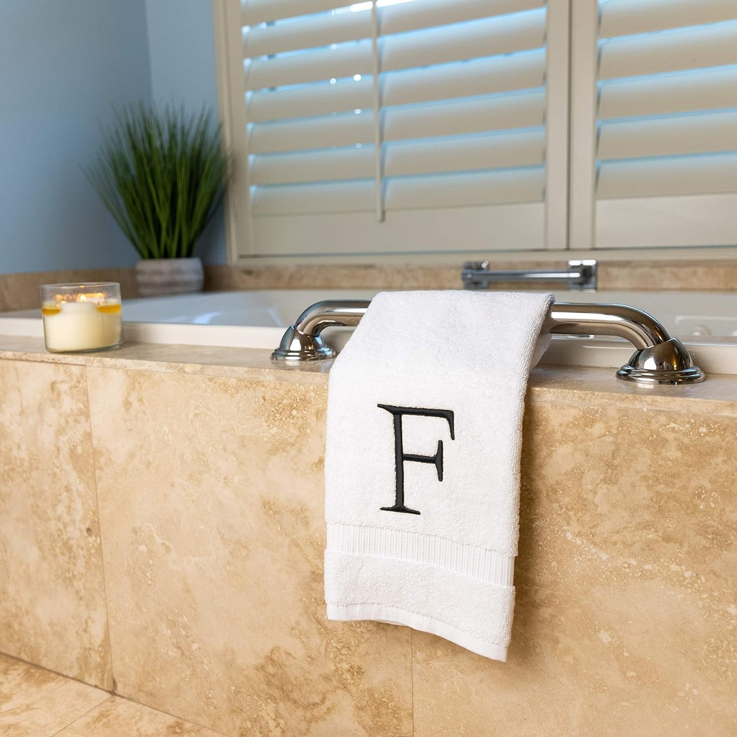 Dark Gray Monogrammed Hand Towel for Bathroom - Initial Hotel Quality Decorative Embroidered Luxury Towel for Powder Room, Spa - GOTS Organic Certified - Pack of 2, Letter F