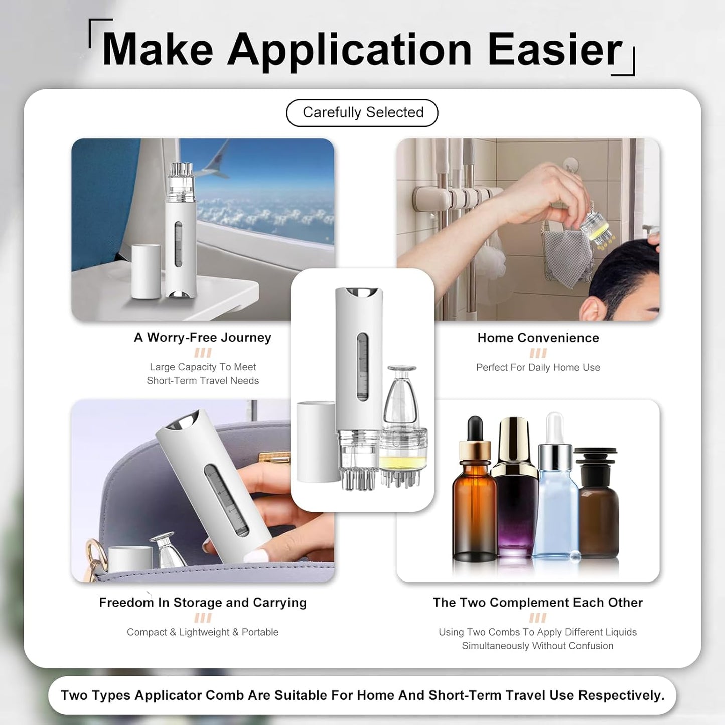 Scalp Applicator Comb,2Pcs Minoxidil Applicator Comb Set,Minoxidil Serum Liquid Massager To Promote Hair Growth,Roller Ball Scalp Massage Comb（White）