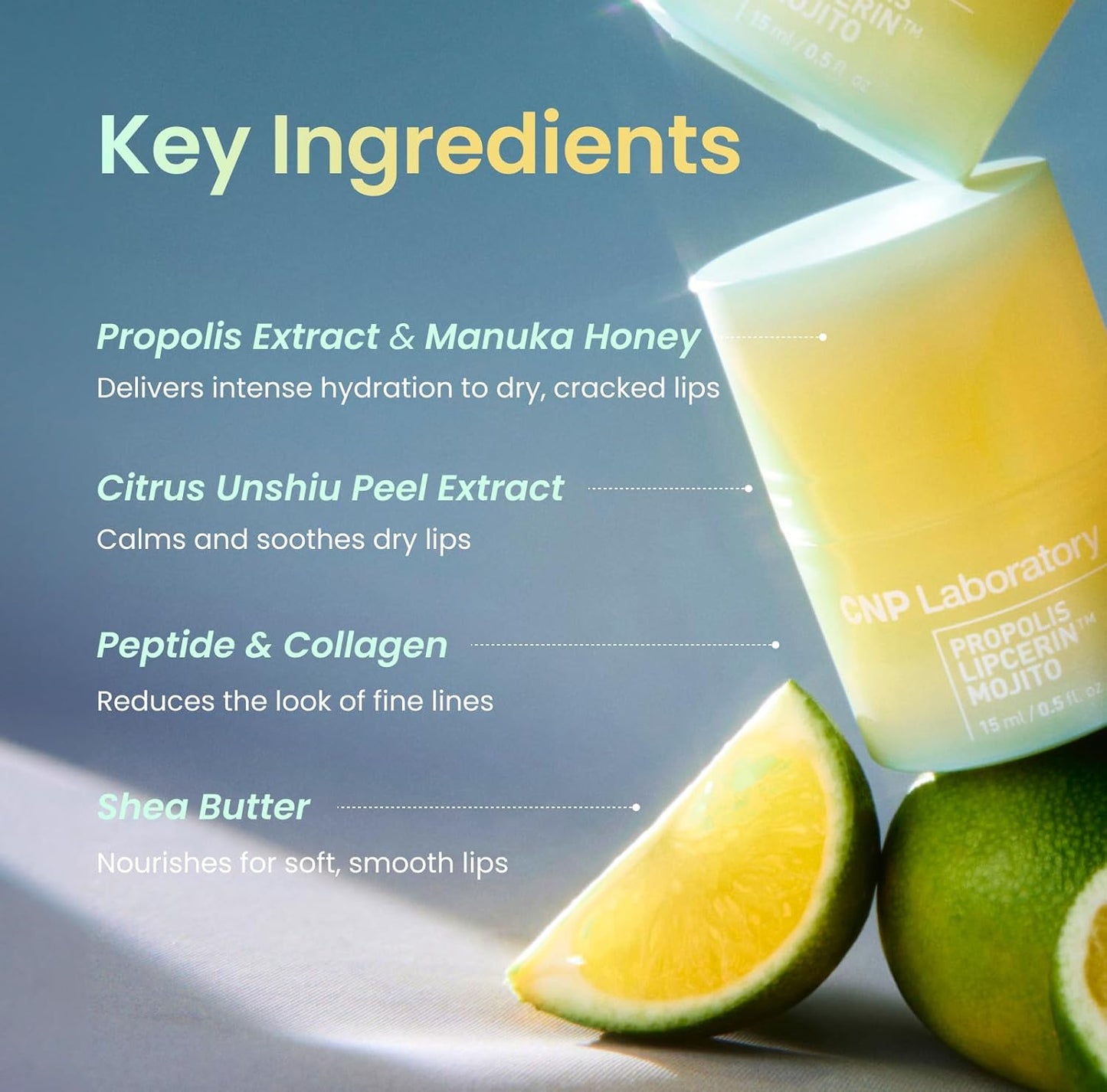 CNP Honey Lip Butter - Propolis Lipcerin™ 03 Lime, Hydrating Overnight Manuka Lip Balm & Mask, 12hr Long-Lasting Moisture, Korean Skin Care, 0.5 fl.oz.