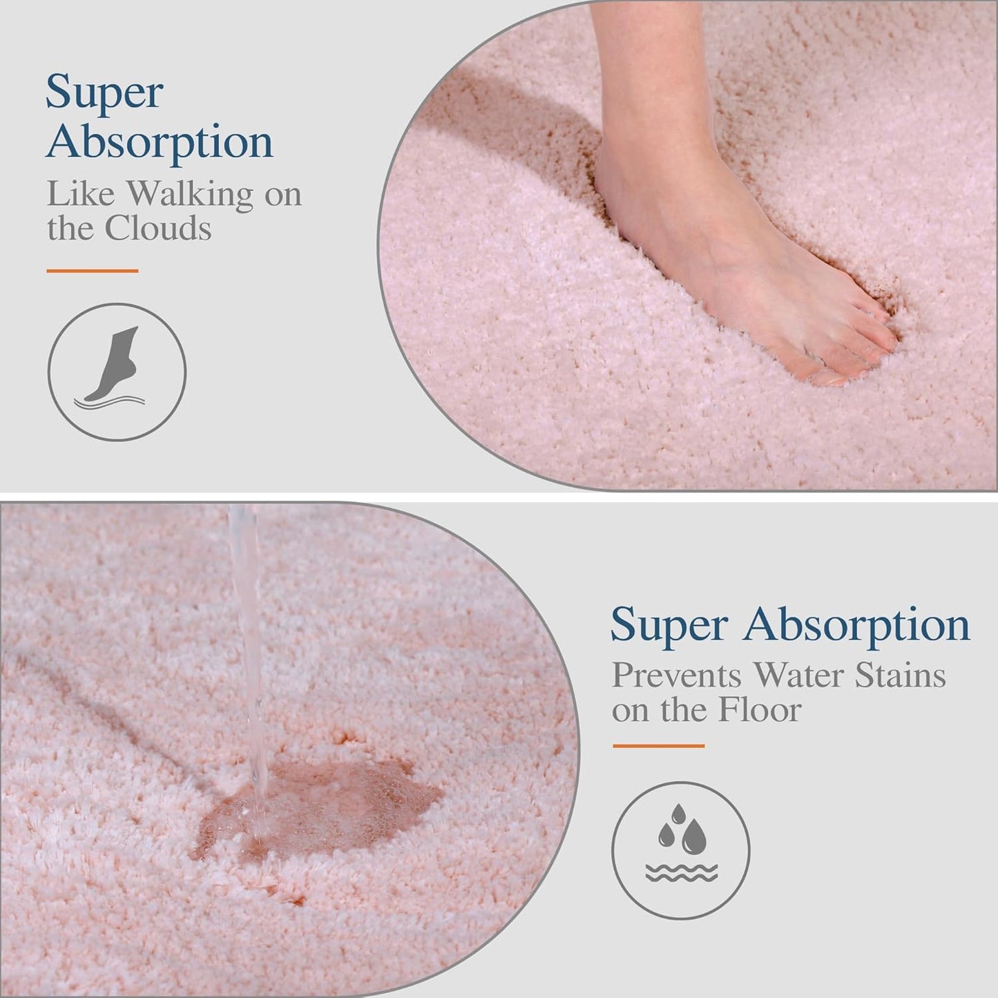 Walensee Bathroom Rug Non Slip Bath Mat (16 x 24, Blush) Water Absorbent Soft Microfiber Shaggy Machine Washable Bath Rug for Bathroom Thick Plush Rugs for Shower