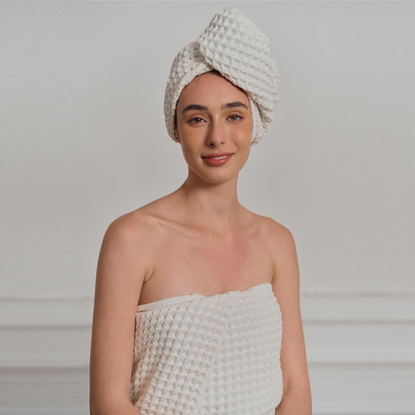 Hair Towel | 2 Pack, 100% Cotton Silk Hair-Drying Waffle Wrap Turban for Women, Ultra-Absorbent, Anti Frizz, Hair Damage Protection for Straight and Curly Hair (Shell White, 2 Pack)