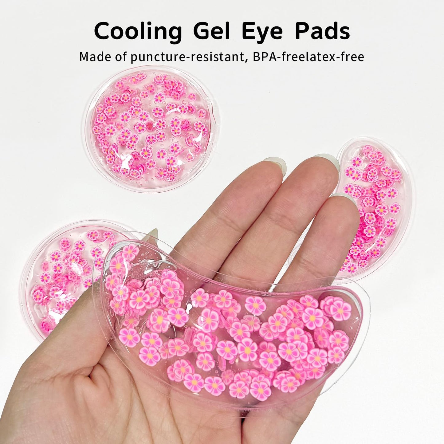 4PCS Gel Eye Ice Pack Set, Cold & Hot Compress, Reusable Cooling Gel Pads for Strain Relief, Relaxation, SPA and Sleep (4 Pink Flowers)
