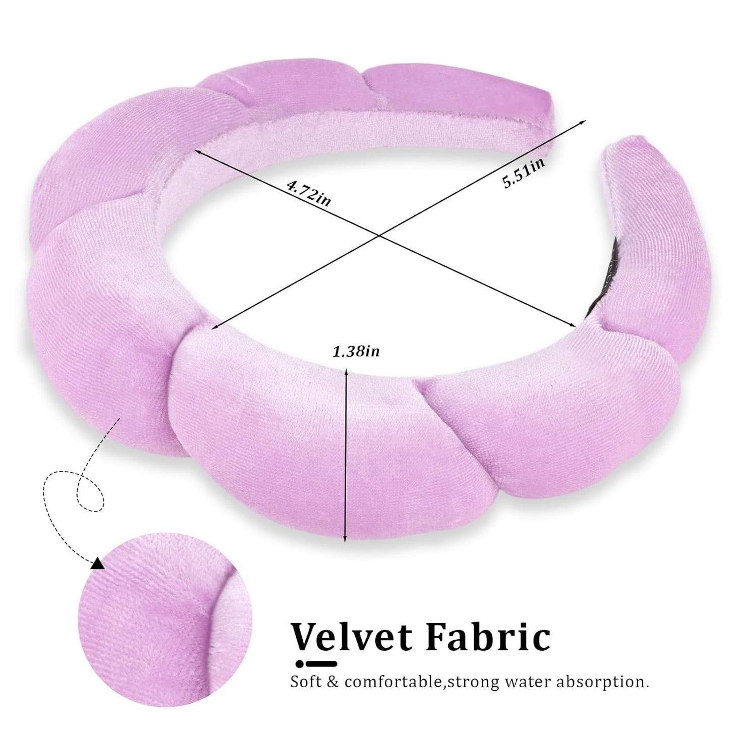 CAVETEE Spa Headband for Washing Face, Sink Care Headband for Women Sponge Bubble Makeup Head band for Women, Soft Velour Hair Accessoriesfor Girls (Purple, one size)