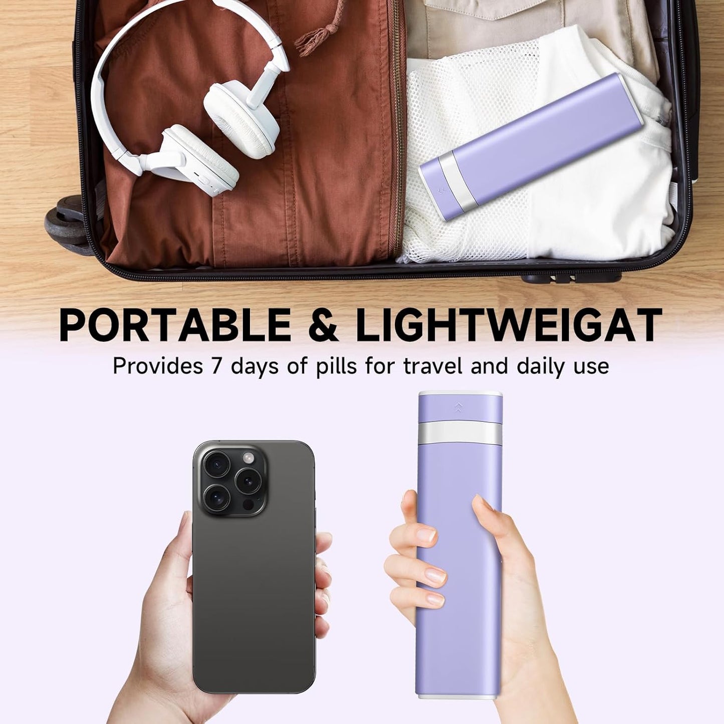 Weekly Pill Organizer 7 Day, Daily Pill Box, Travel Pill Case, Cute Pill Holder to Hold Vitamins, Medicines, Supplements, Pills Organizer (Purple)