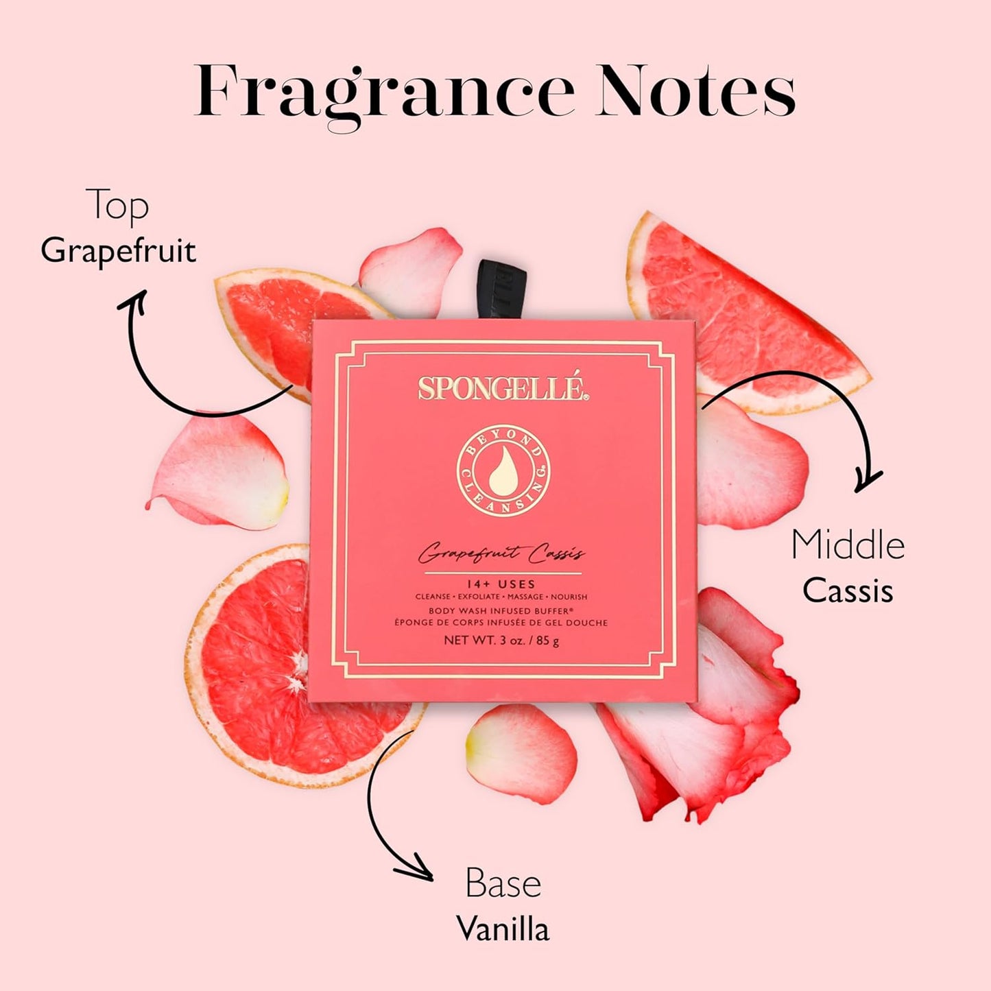 Spongelle Grapefruit Cassis Wild Flower Loofah Buffer with Box | Bath & Shower Loofah for Women | Body Scrubber Exfoliator with Body Wash Infused Sponge | 14+ uses | Zesty Grapefruit, Cassis & Vanilla