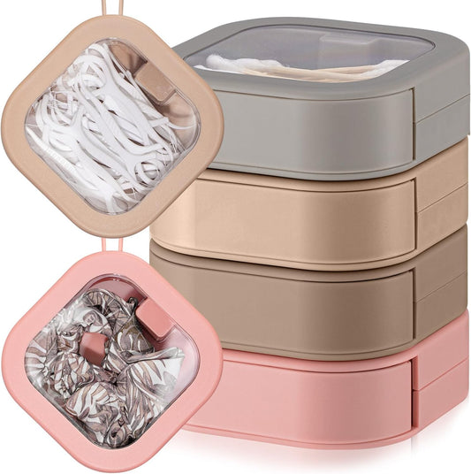 Kathfly 4 Pcs Multicolor Hair Tie Organizer Portable Hair Accessory Storage Containers Stackable Tie Bobby Pin Holder Home Cotton Swab Dispenser Accessories Jewelry Organizer Box