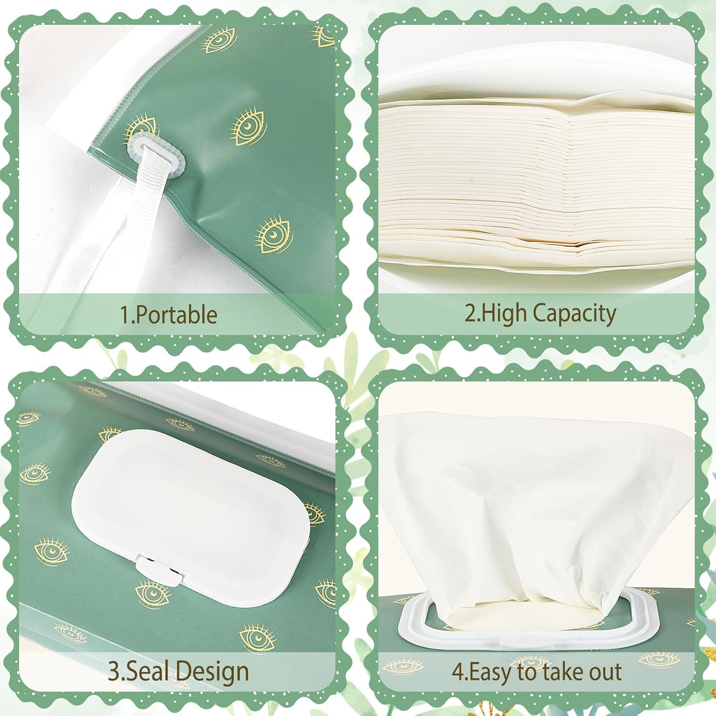 FEBSNOW 4 Pack Portable Refillable Baby Wipes Dispenser, Boho Style Rectangular EVA Wipes Case, Multicolor