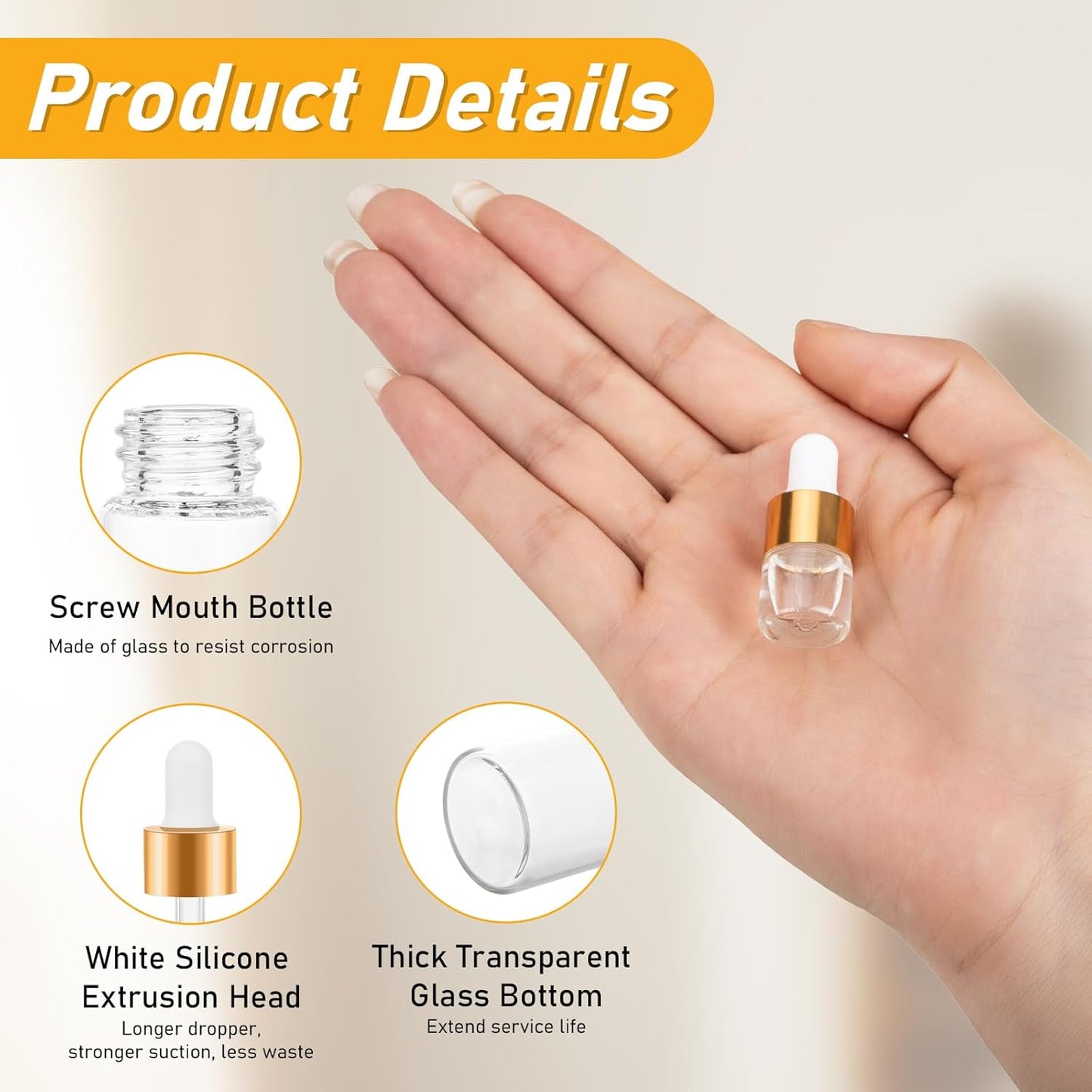 100 Pack Mini Dropper Bottle for Cuticle Oil, 1ml Small Sample Essential Oil Dropper Bottles for Travel, Clear Empty Vails for Cosmetic Perfume