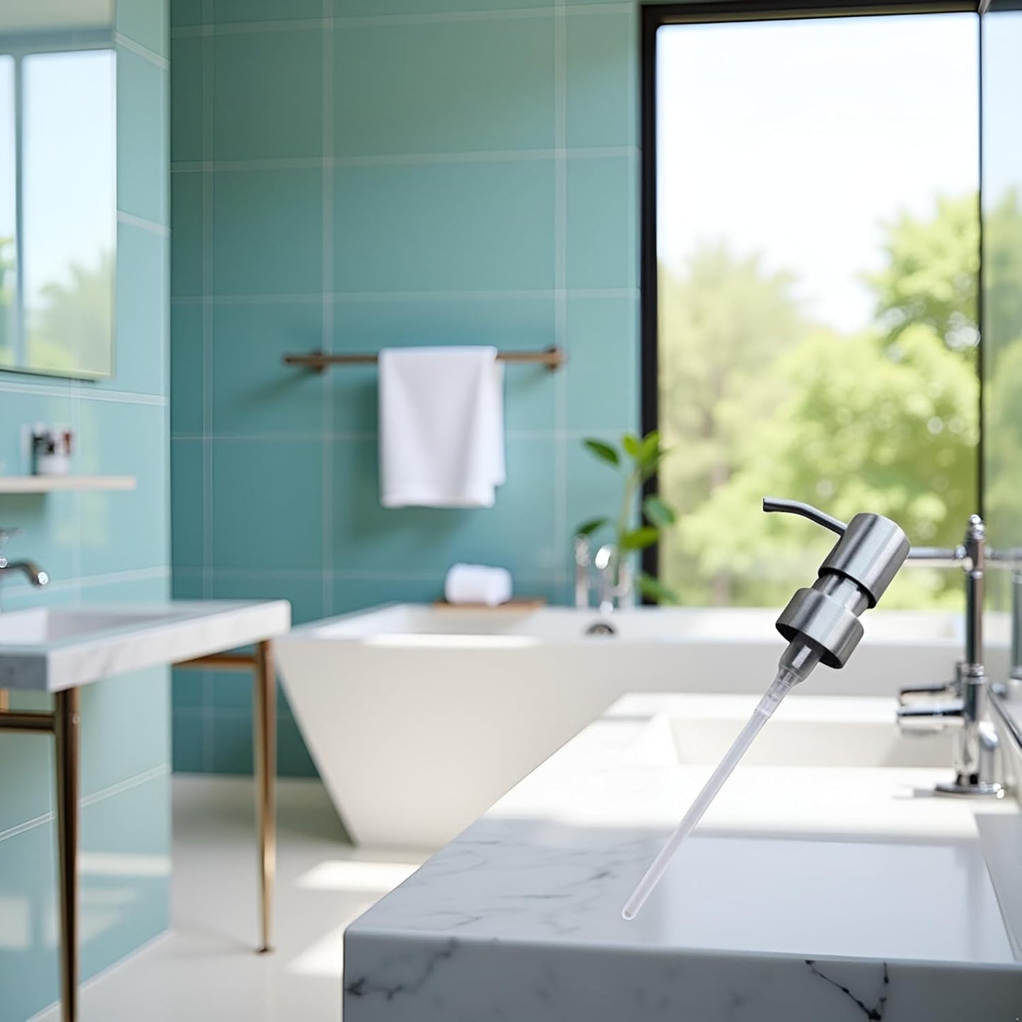 Silver Stainless Steel Minimalist Style Liquid Soap Dispenser for Bathroom, Foam Nozzle Pump Bottle Press Head - Stainless Steel, Countertop Soap Dispensers, Liquid Hand Soap Dispensers, Dispensers