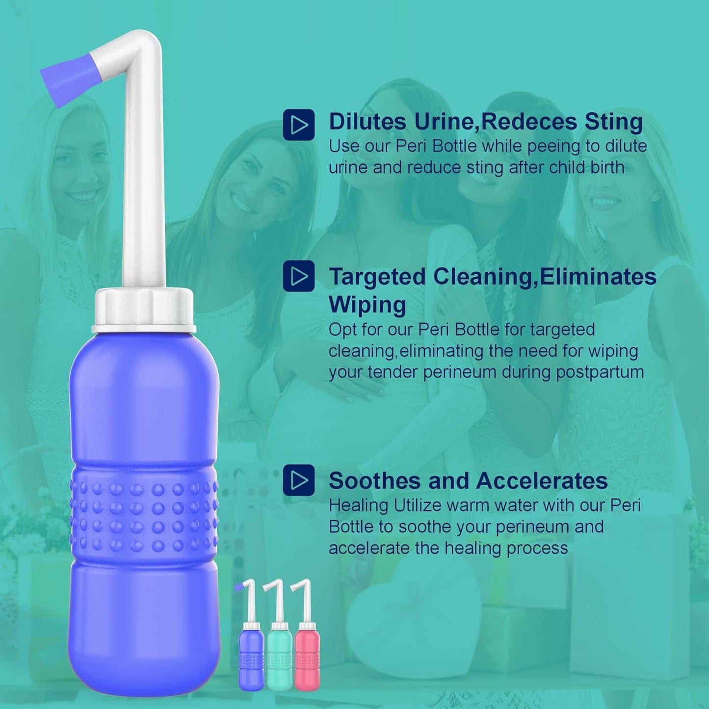 2PCS-Pack Peri Bottle for Postpartum Essentials, Feminine Care 450ml Postpartum Perineal Cleansing 15oz Portable Bidet Travel Bidet with Waterproof Storage Bag (Pink+Blue)