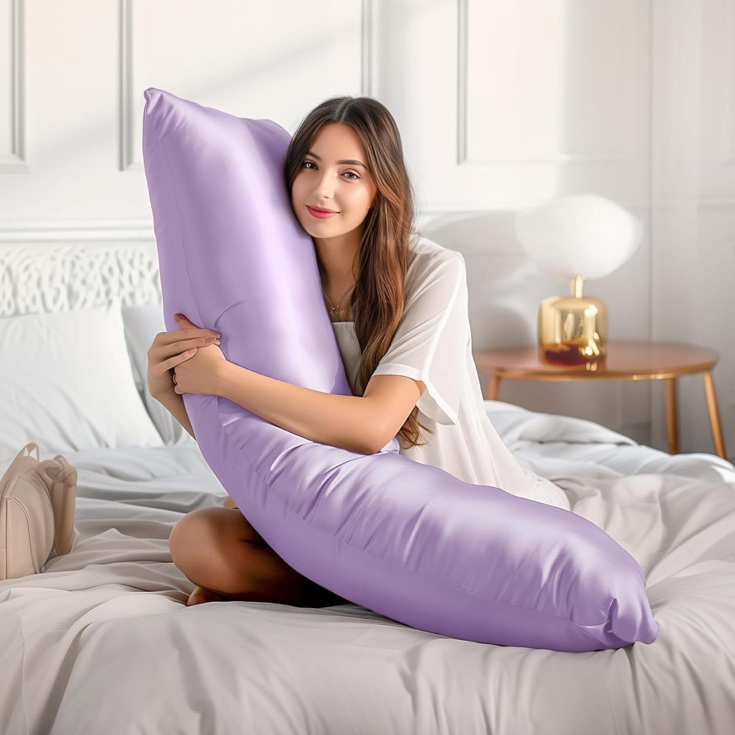 BEDELITE Satin Body Pillow Cover 2 Pack, Super Soft and Cooling Body Pillow Pillowcase for Hair and Skin, Breathable Silky Full Long Pillowcase Cover(20"x54", Lavender)