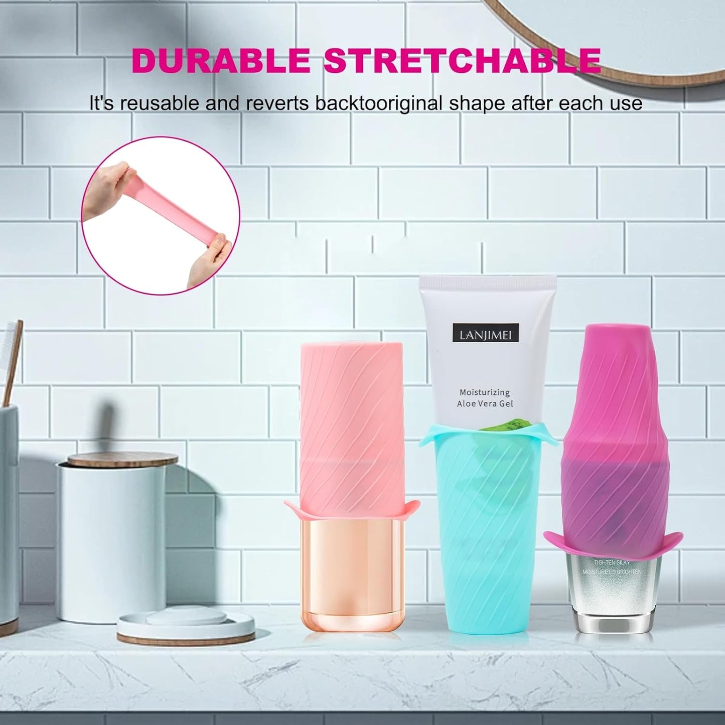 Bottle Covers for Travel, Leak Proofing, Travel Size Container Silicone toiletry sleeves, Leak Locks Travel Accessories for Shampoo Wash Body Bottles and other beauty and personal care(8pcs)