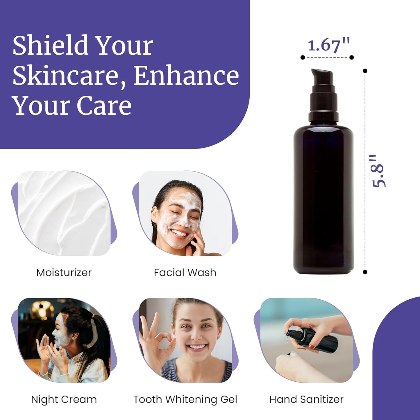 Infinity Jars 100 ml (3.4 fl oz) Refillable UV Black Glass Pump Bottles Leak-Proof Travel Containers for Toner, Sanitizer, Beard Oil, Hair Serum, Essential Oils Pack 10