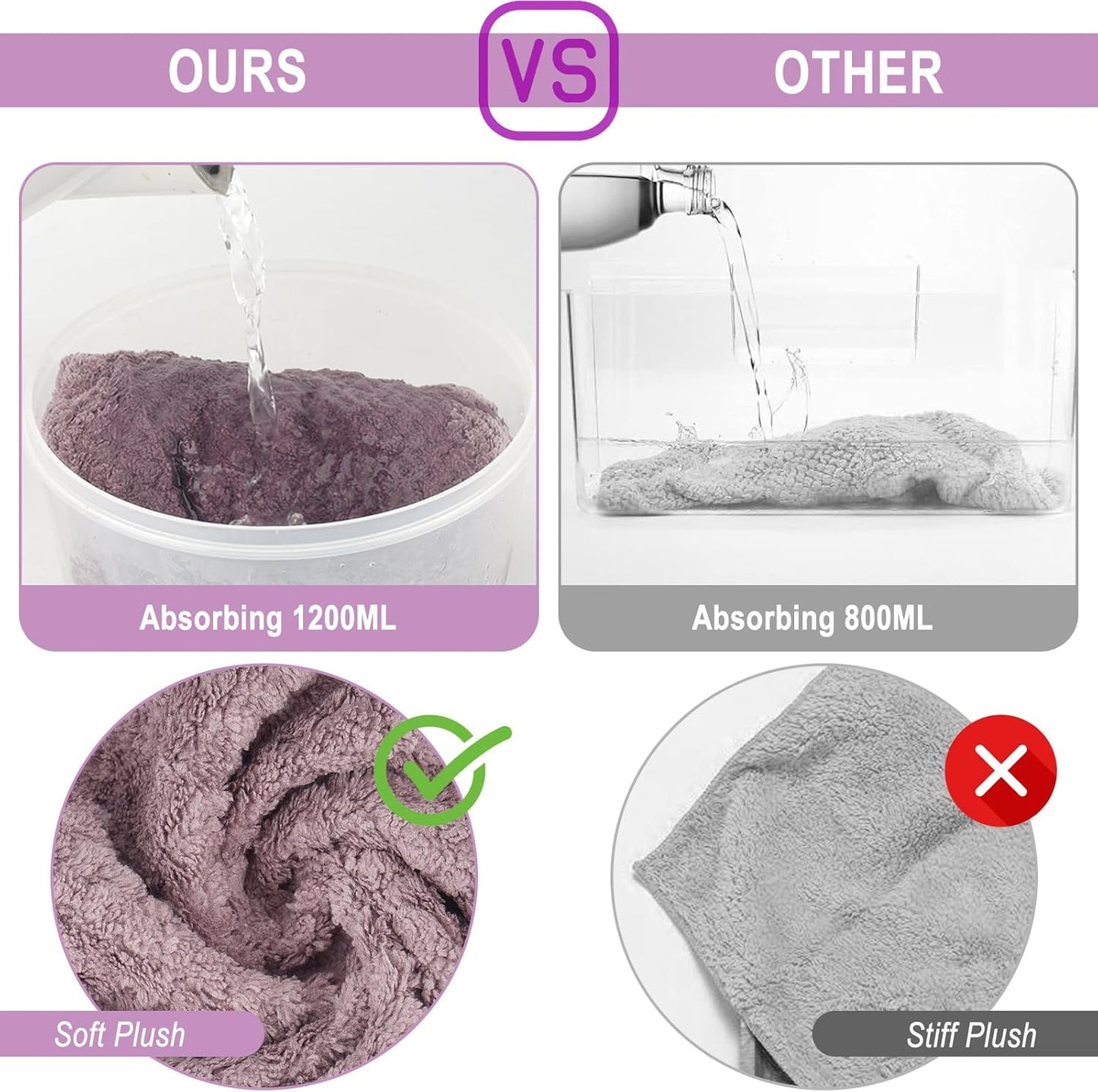 Hair Drying Towel 3 Pack - Ultra Soft Microfiber Turban Twist Hair Wrap for Women - Super Absorbent, Quick Dry Hair Towel Cap for Wet Hair (3 Colors,Purple, Bule, Brown)