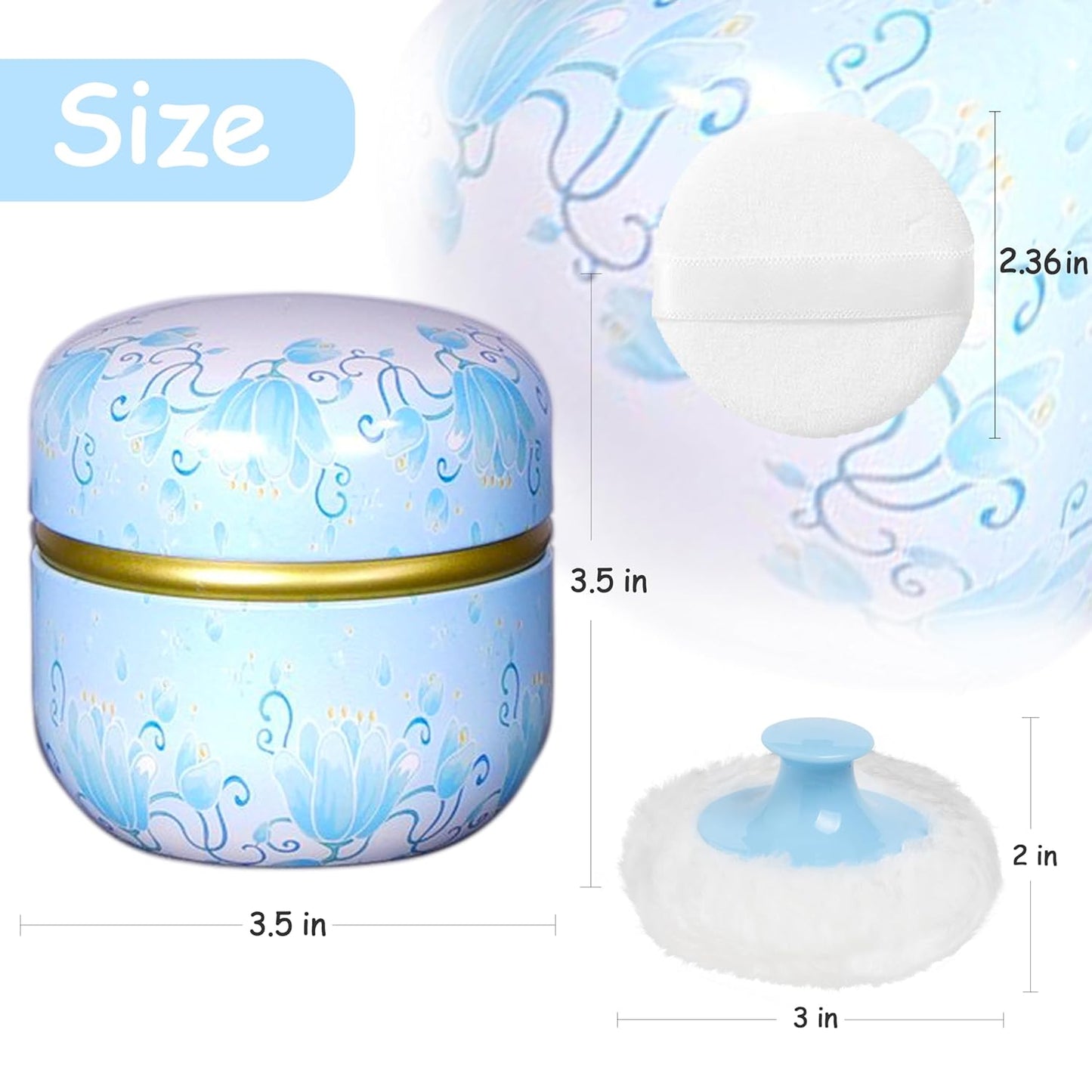 Powder Puff and Powder Container for Body Dusting Powder Case with Puff for Baby and Women,Loose Powder Containers with Puff for Travel (Light Blue1.0)
